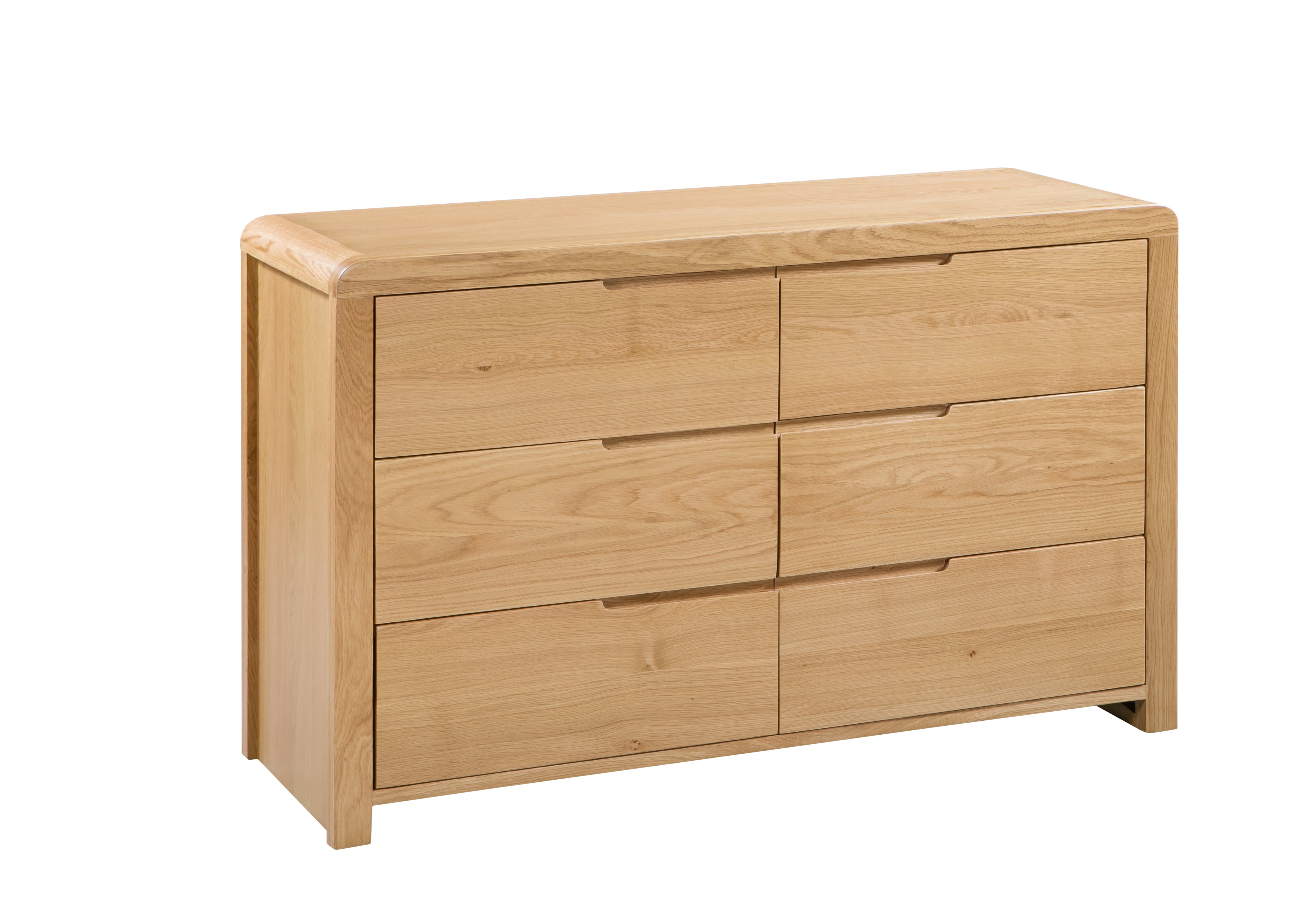 Wooden dresser with multiple drawers on a white background