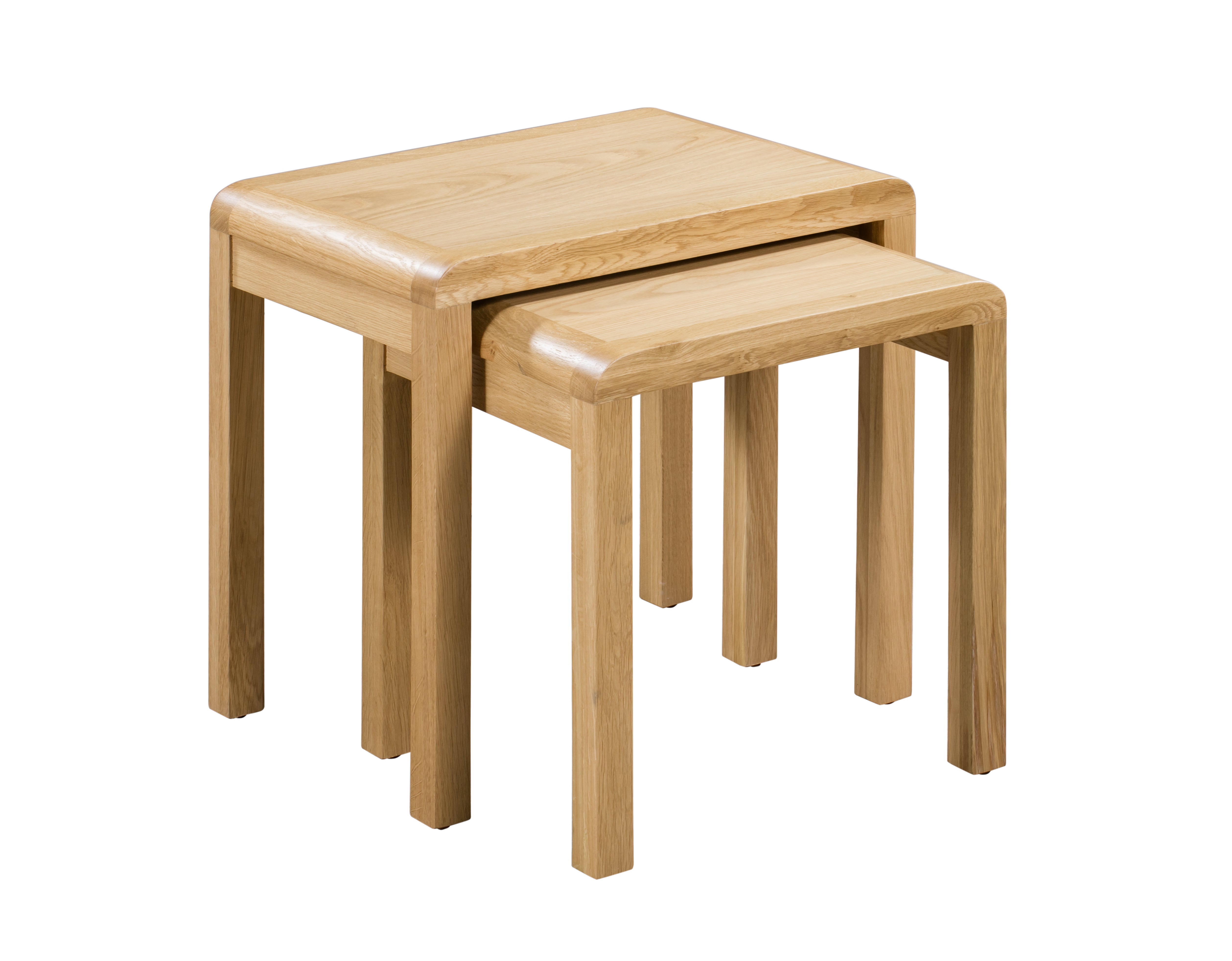 Set of two wooden nesting tables on a white background