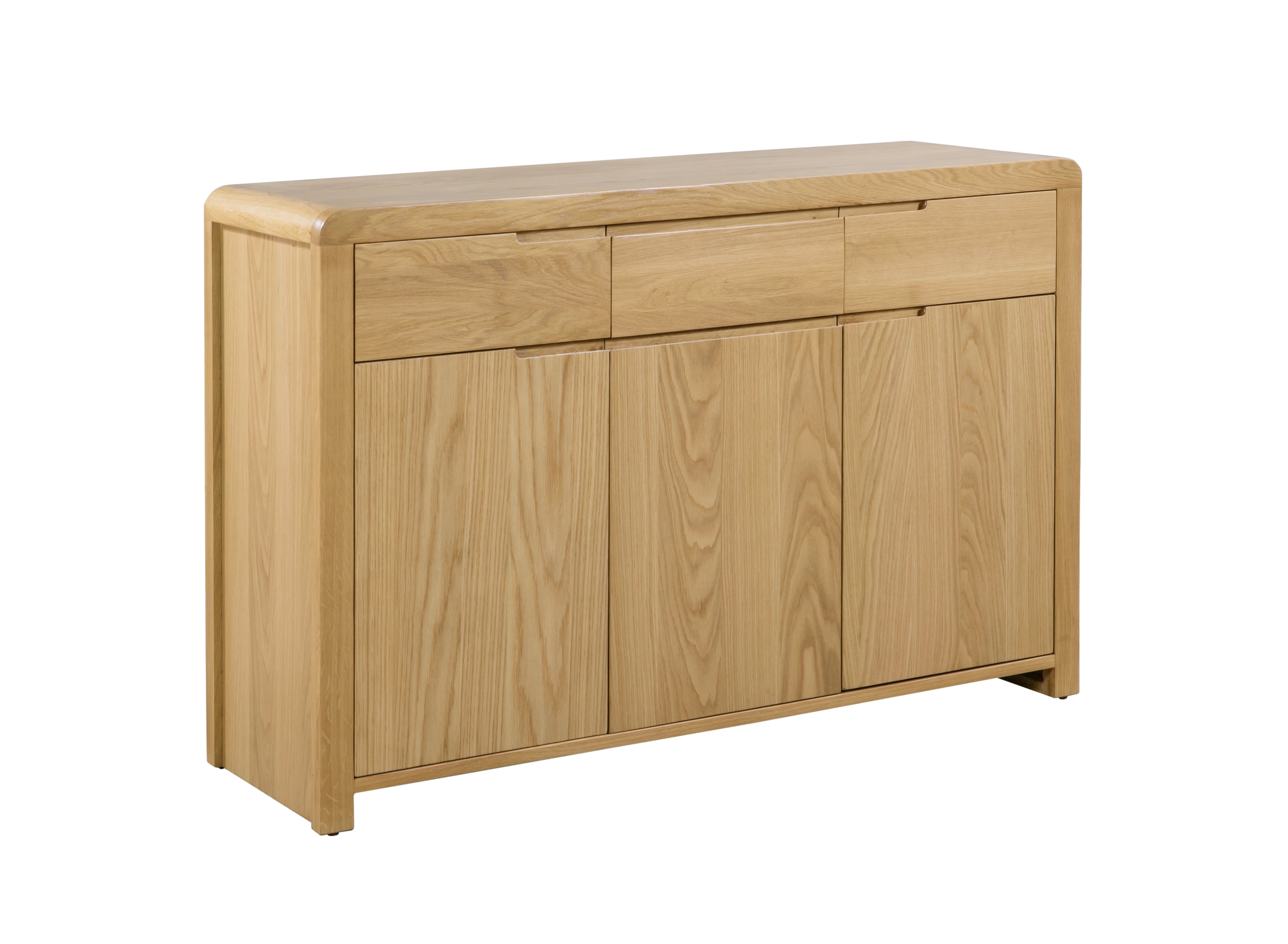 Wooden sideboard with doors and drawers on a white background