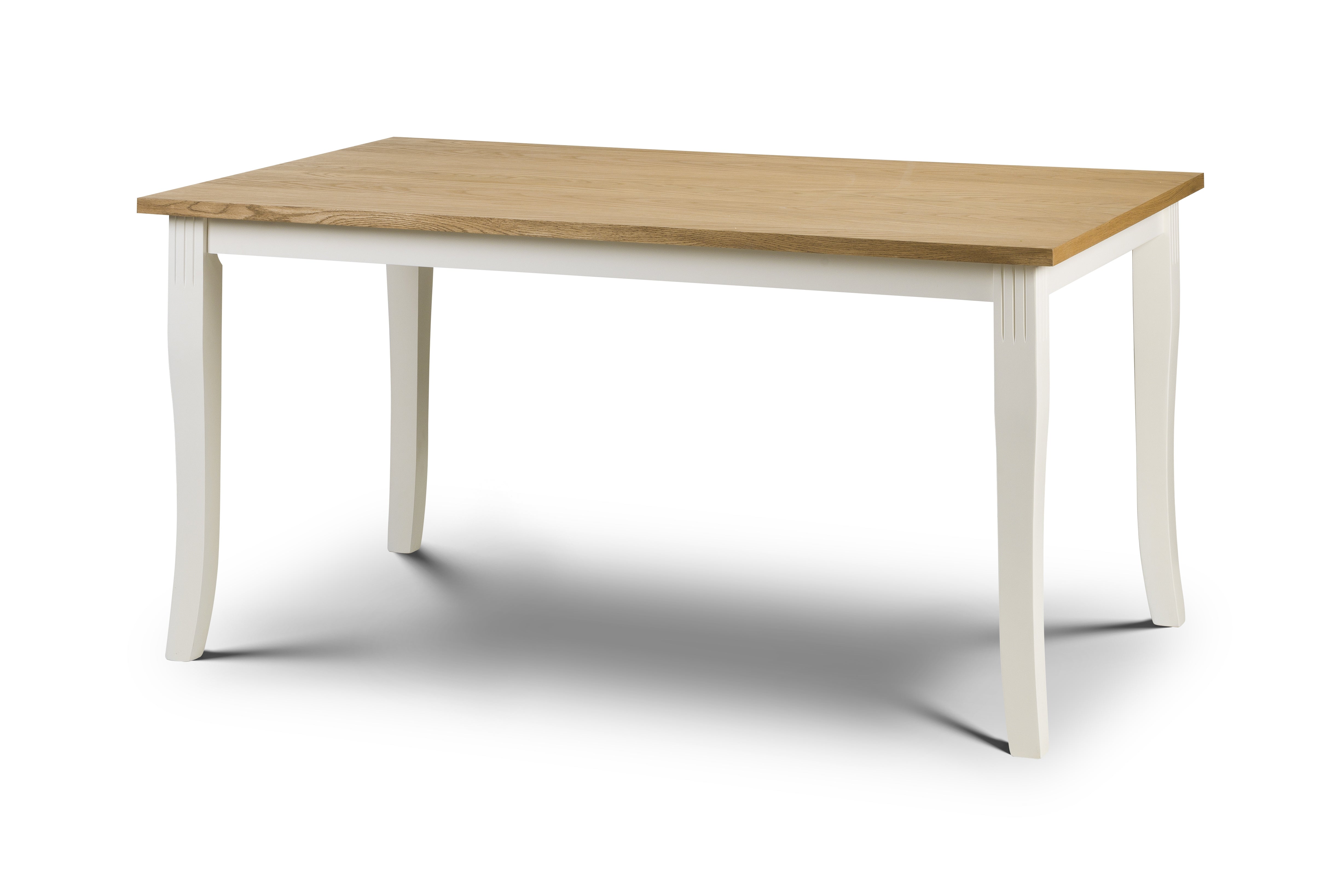Wooden table with white legs on a white background