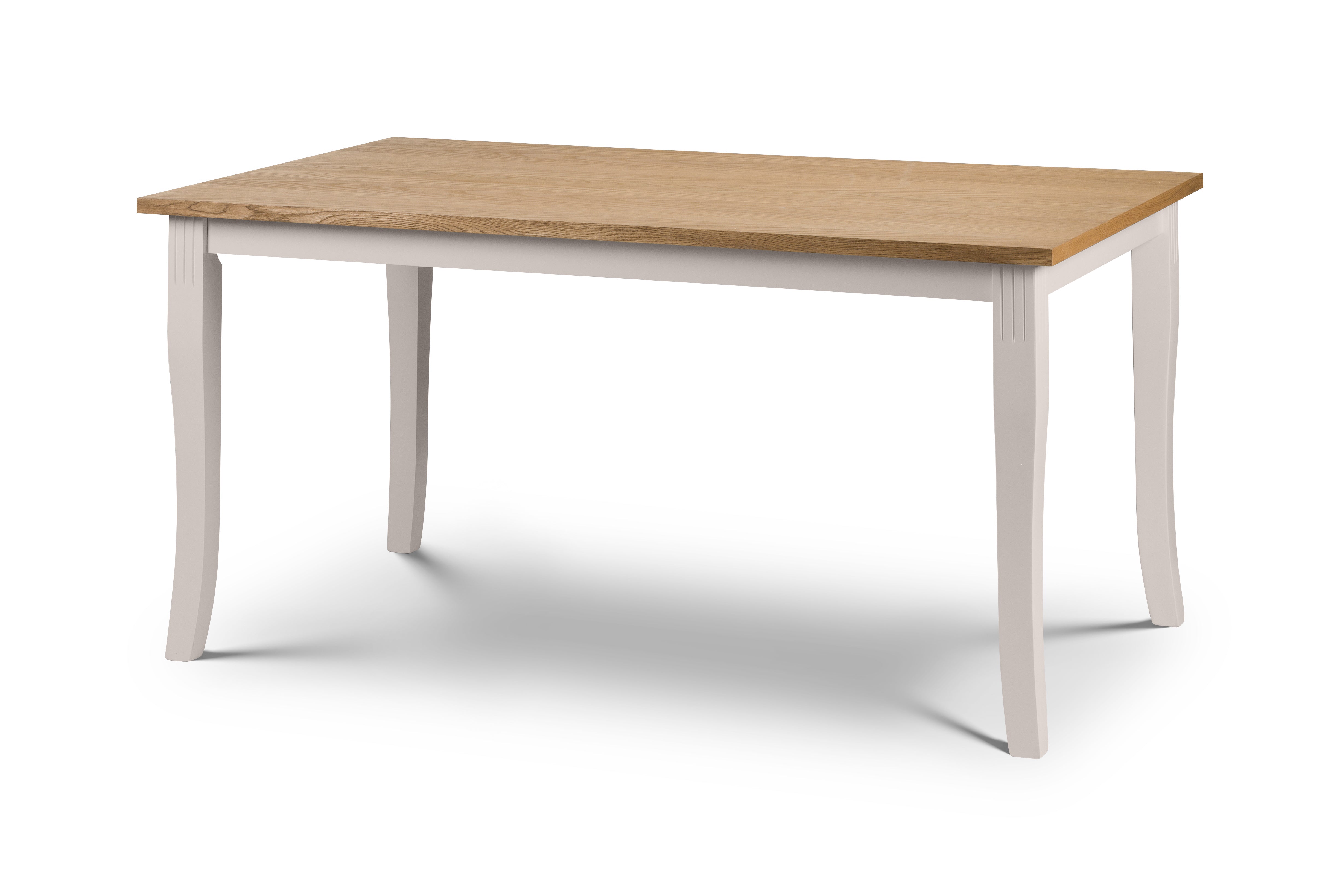 Wooden table with white legs on a white background