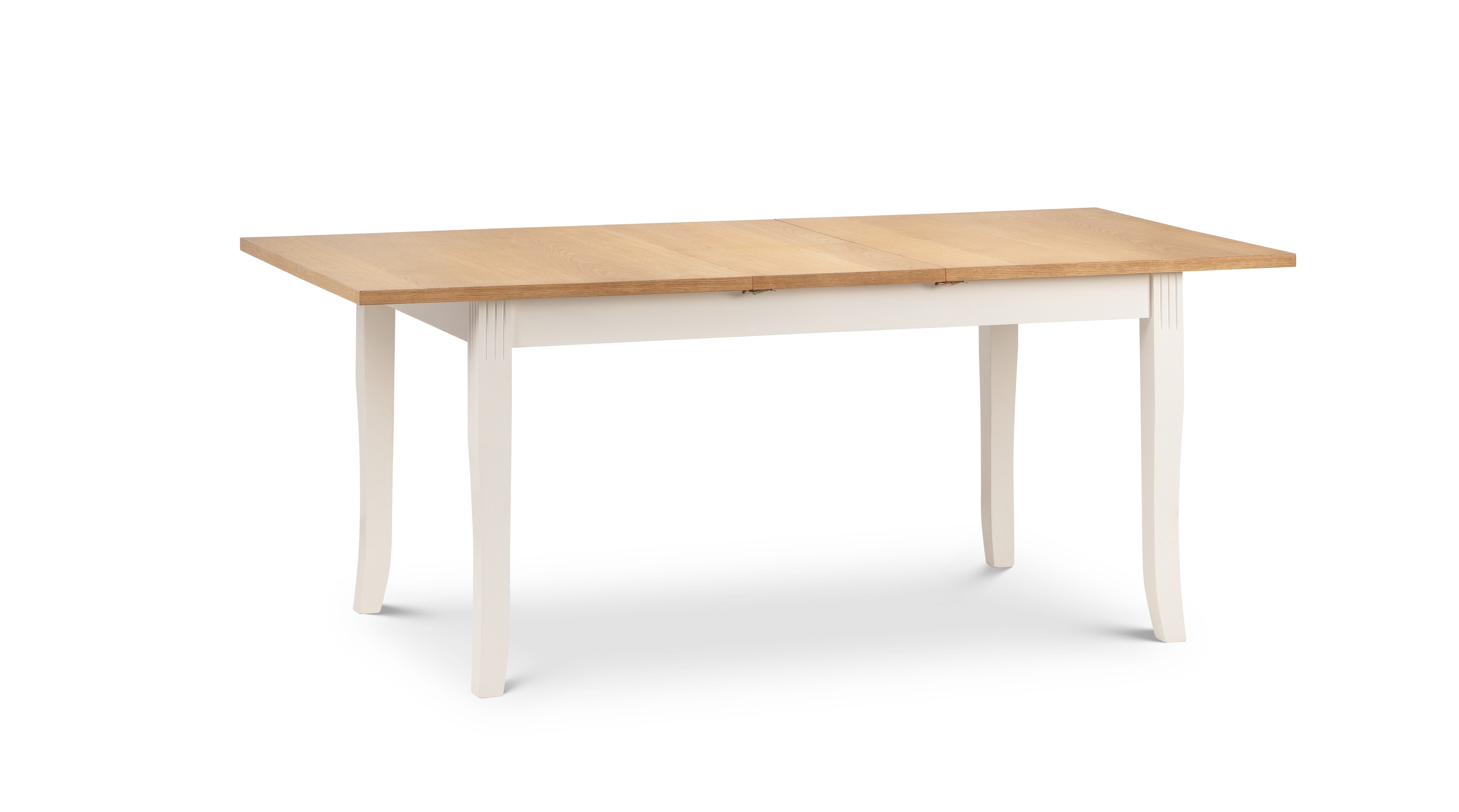 Wooden table with white legs on a white background
