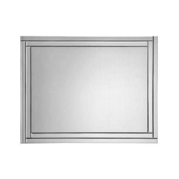 Rectangular mirror with a silver frame on a white background
