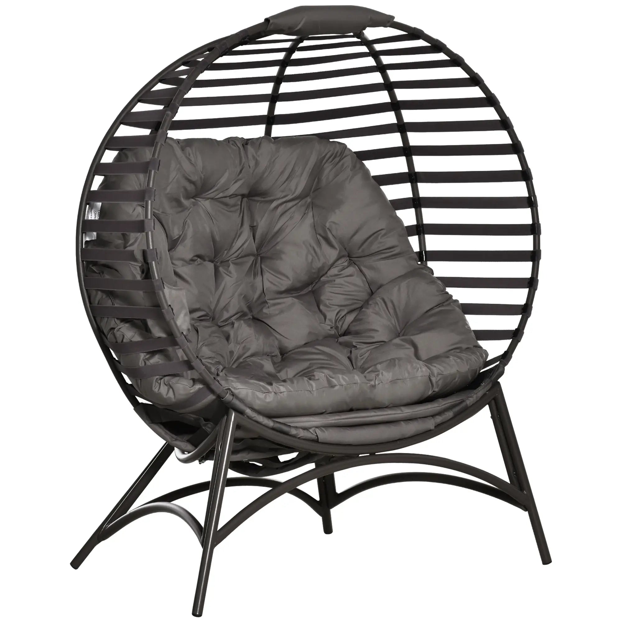Black metal chair with a cushion on a white background