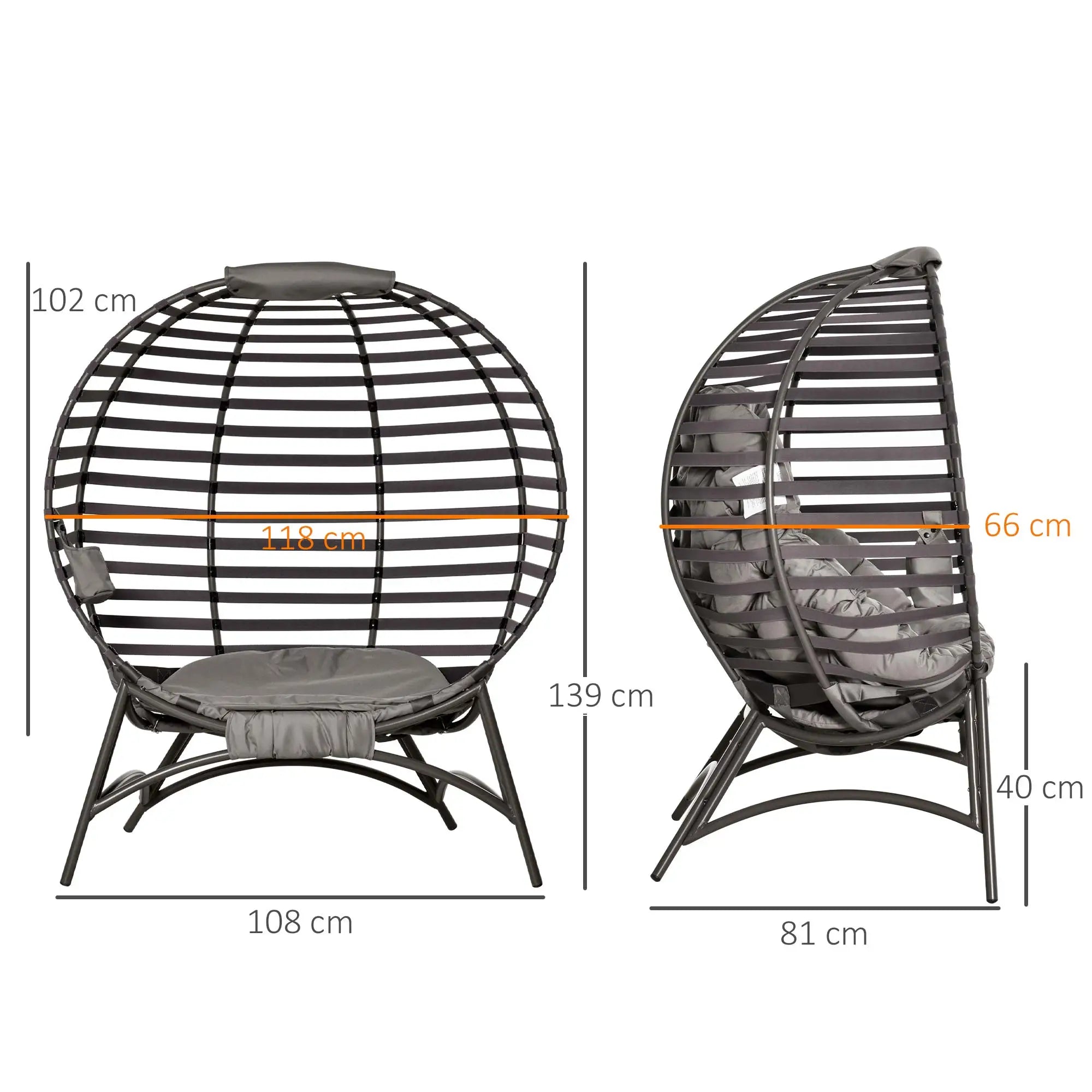 Measurement chart of a modern chair with dimensions labeled.