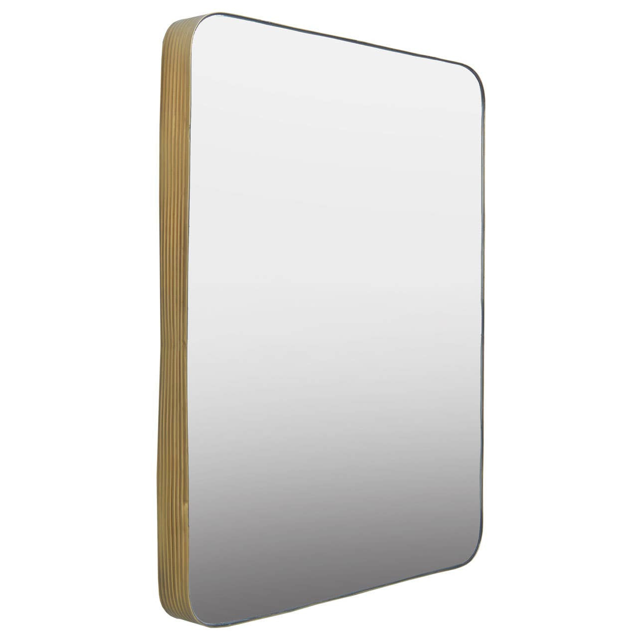 Rectangular mirror with a wooden frame on a white background