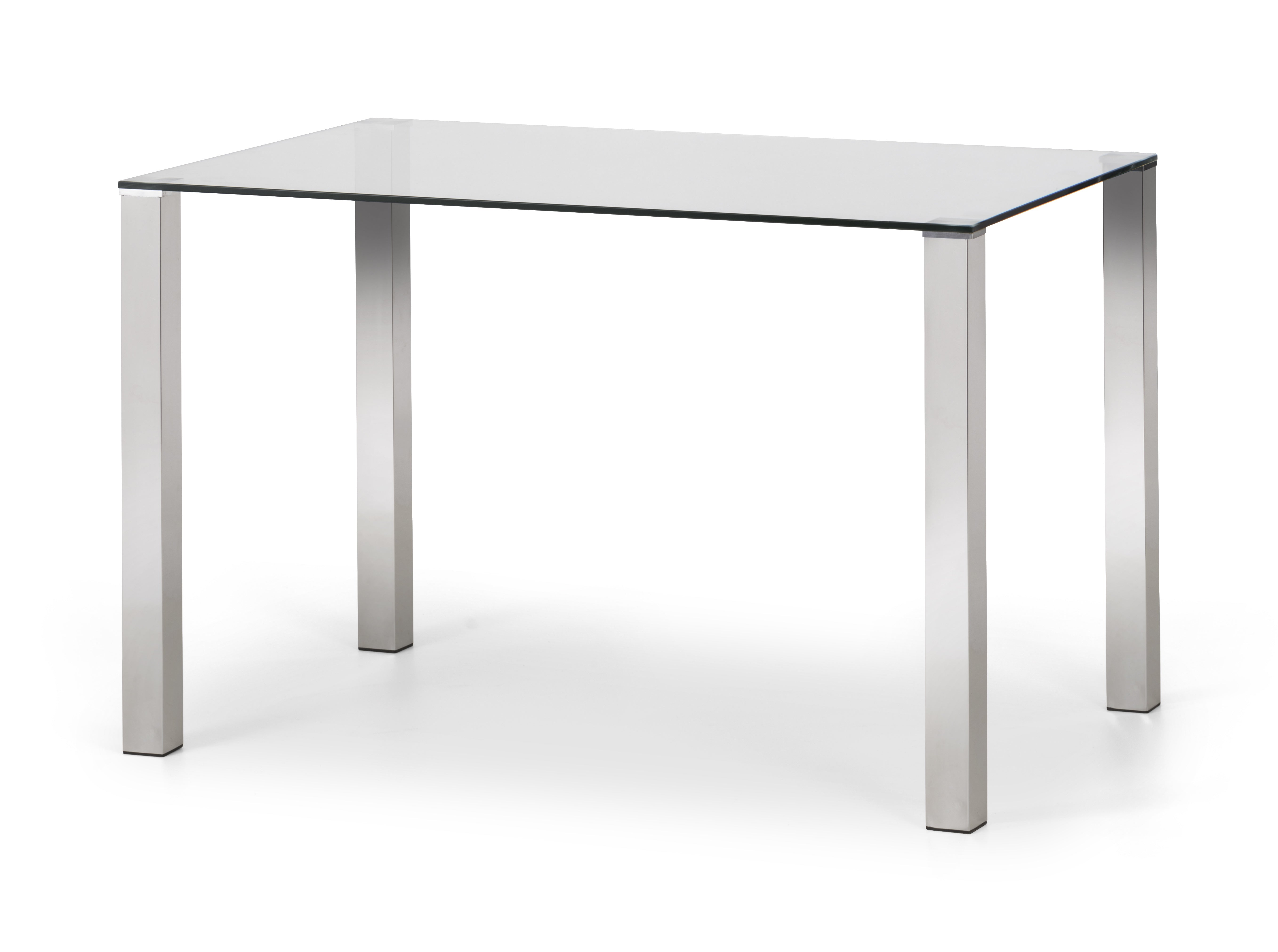 Glass table with metal legs on a white background