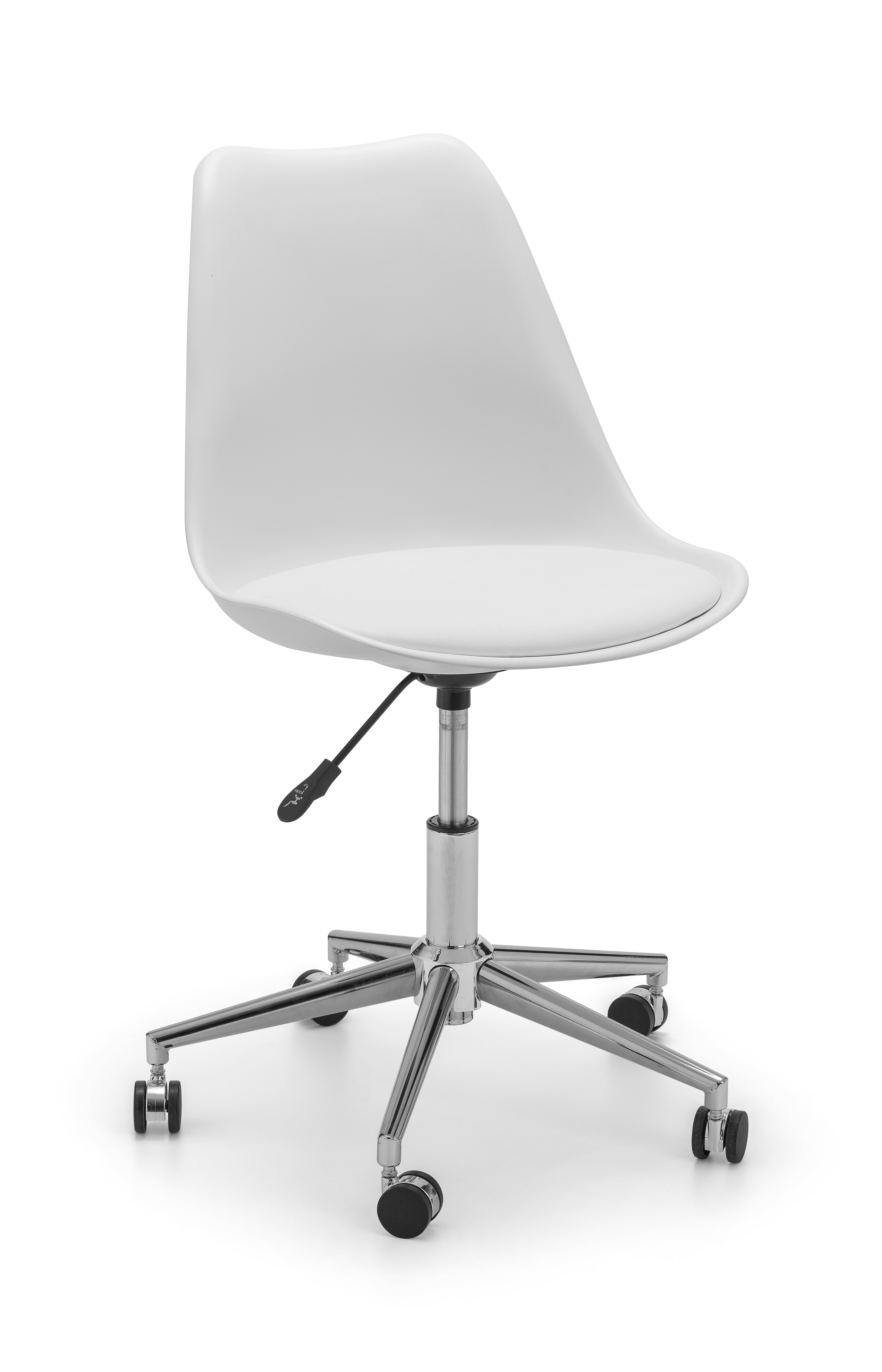 White office chair with a chrome base on a white background