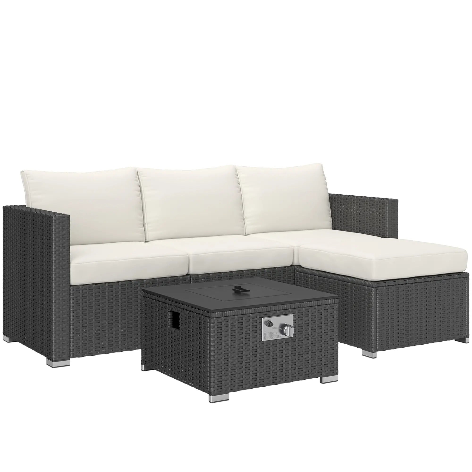 Outdoor furniture set with a sectional sofa and coffee table on a white background