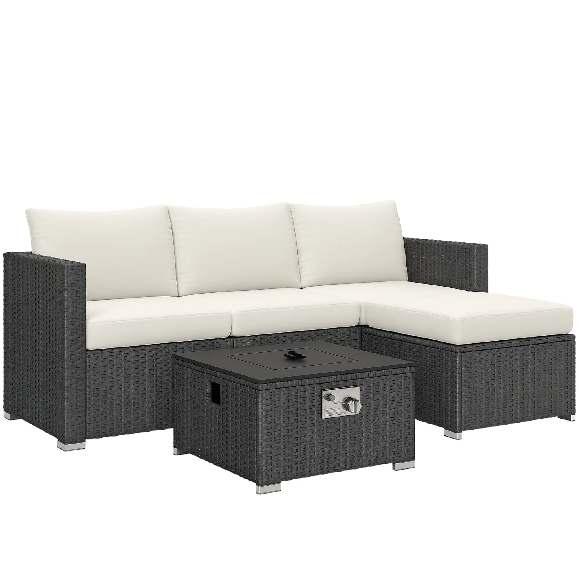 Outdoor furniture set with a sectional sofa and coffee table on a white background