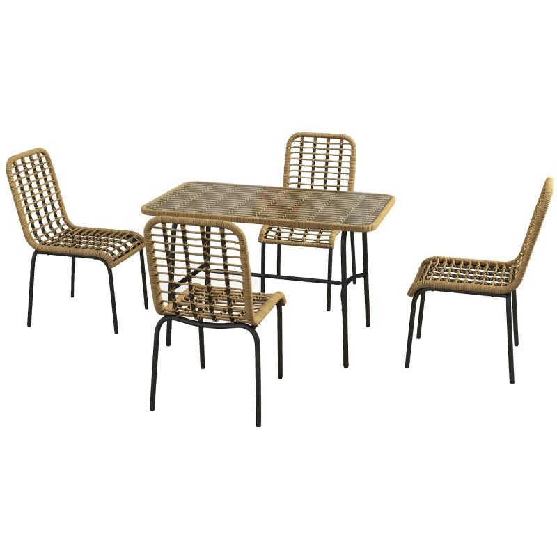 Outdoor furniture set with a square table and four chairs on a white background