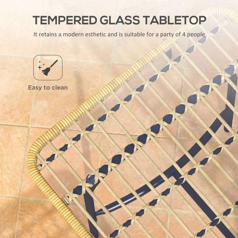 Tempered glass tabletop with geometric design on a tiled floor