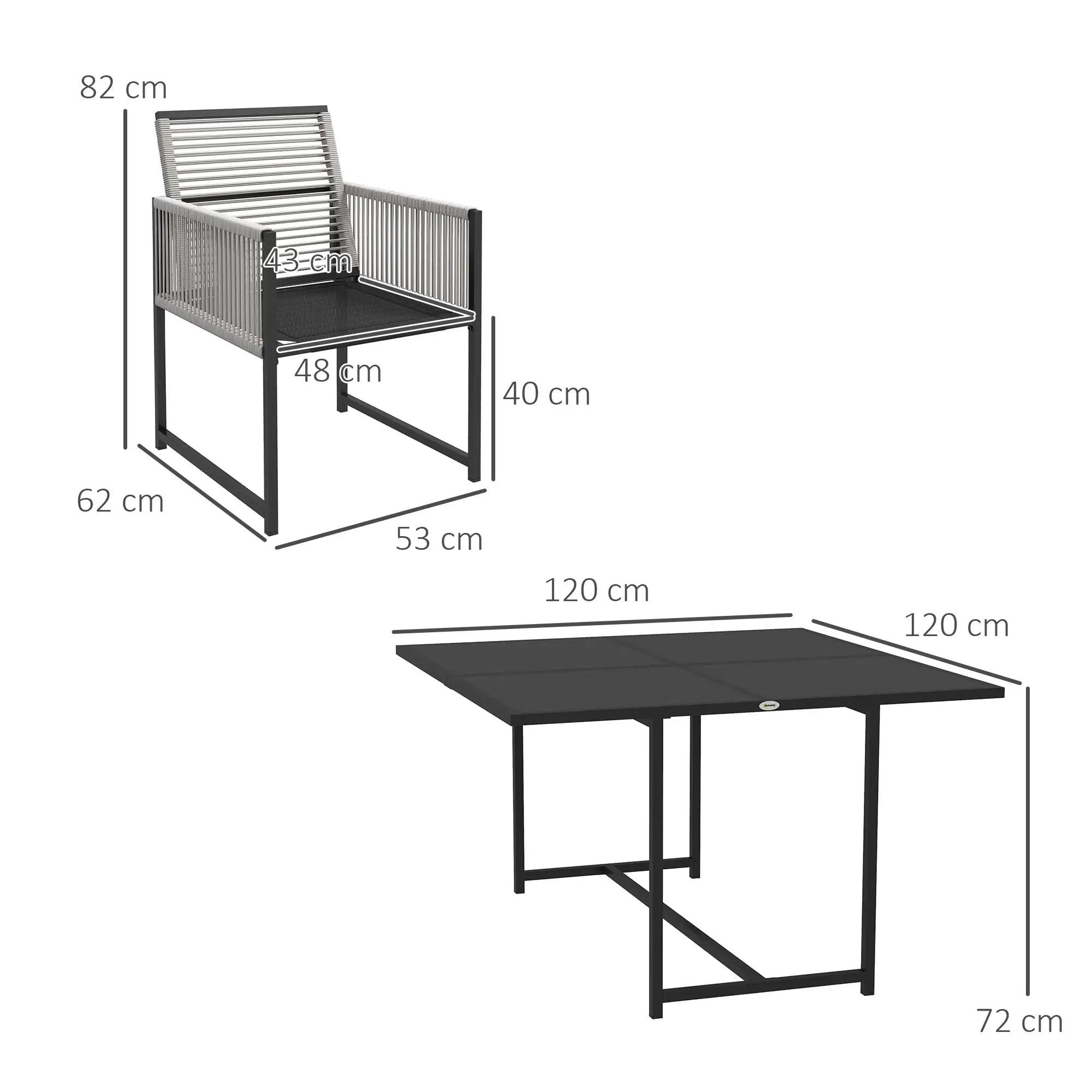 Dimensions of a chair and a table on a white background