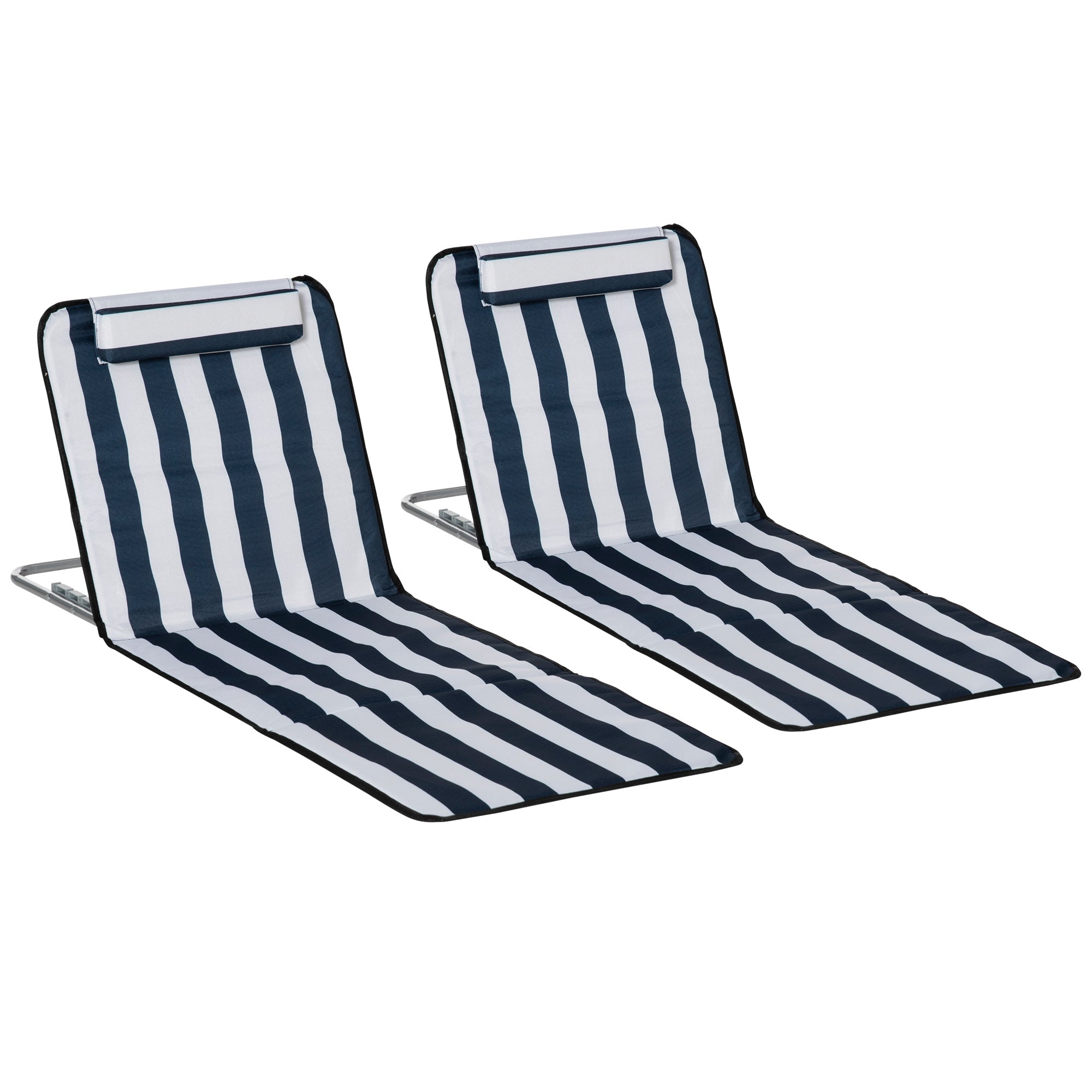Two striped beach chairs on a white background