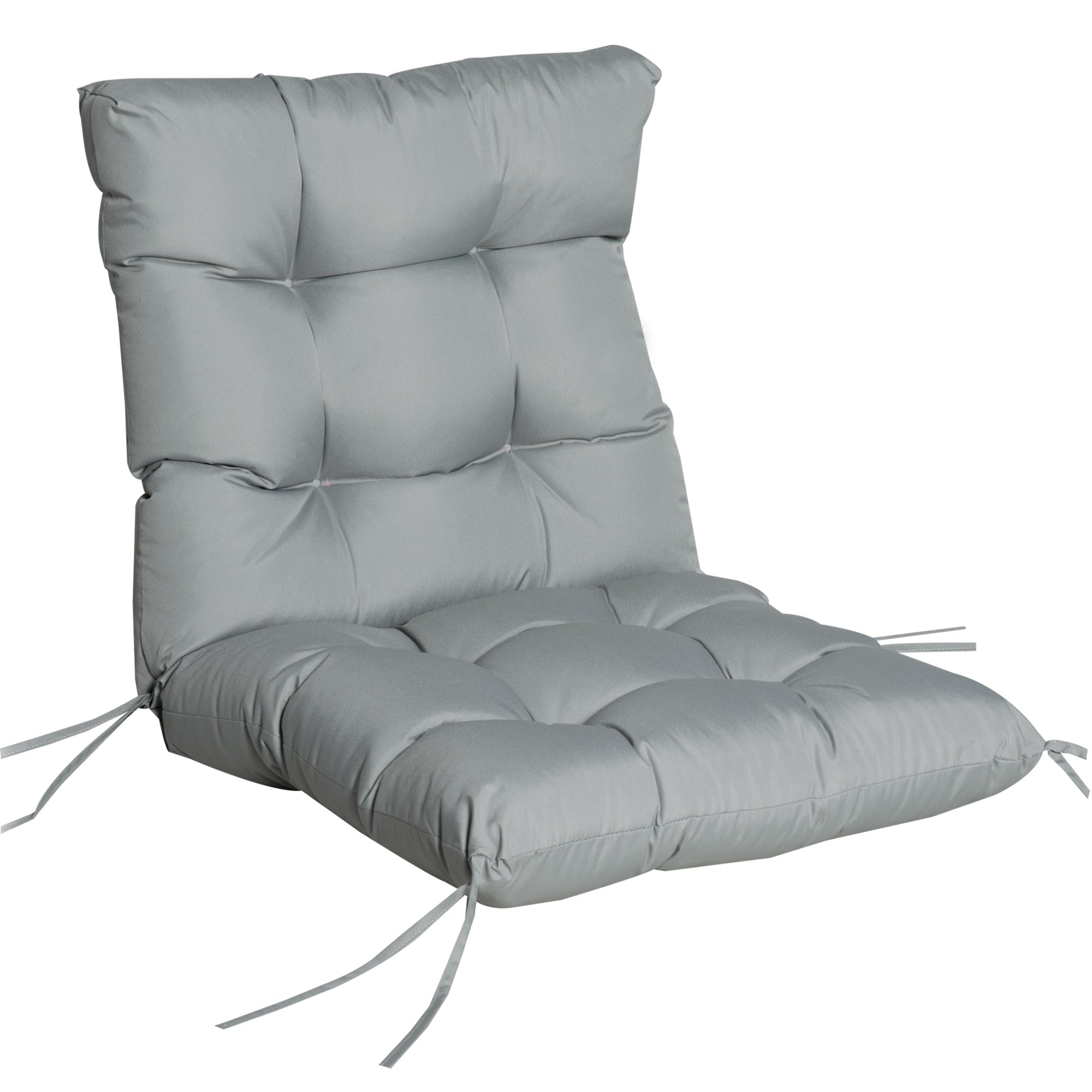 Gray chair cushion with ties on a white background