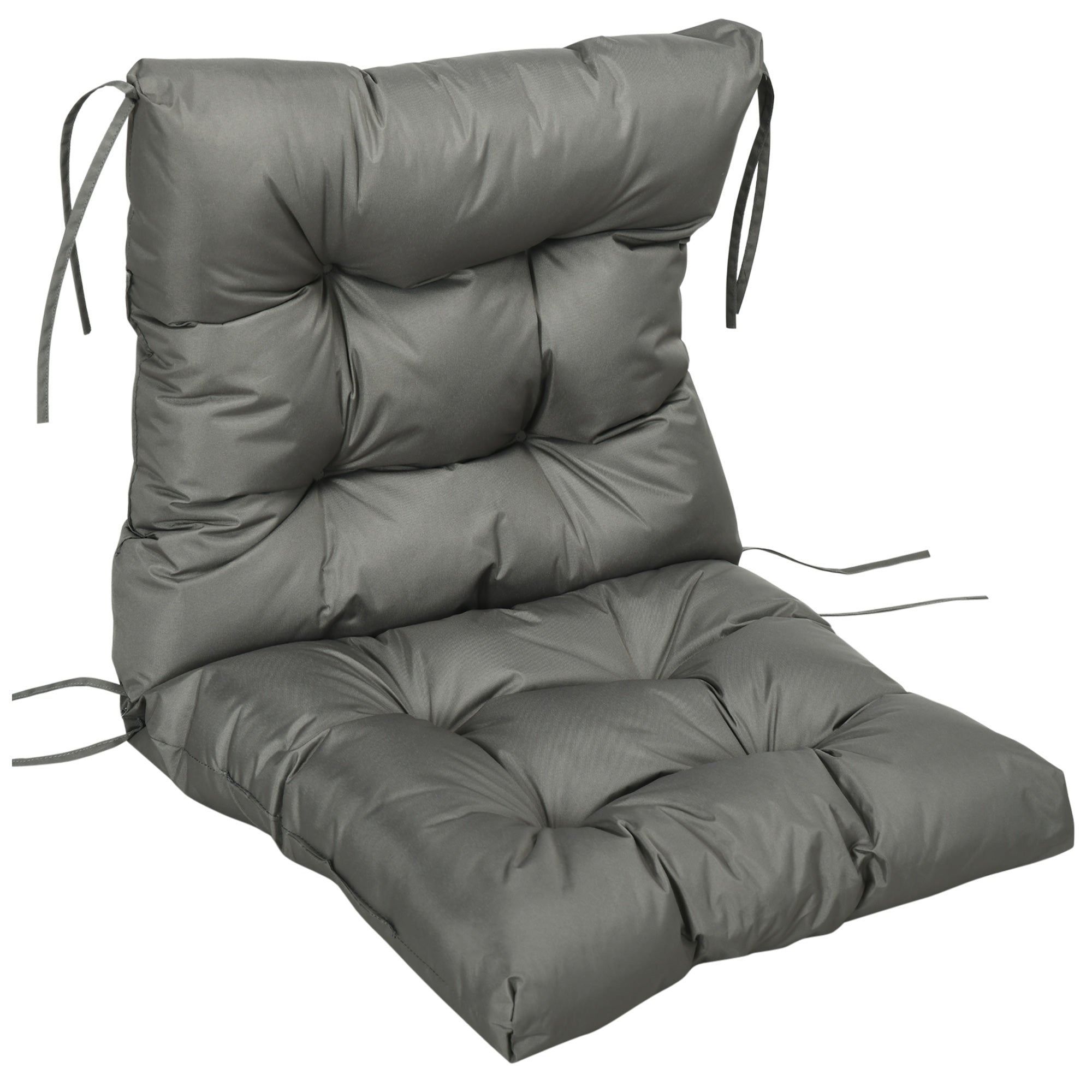 Gray cushioned chair pad on a white background