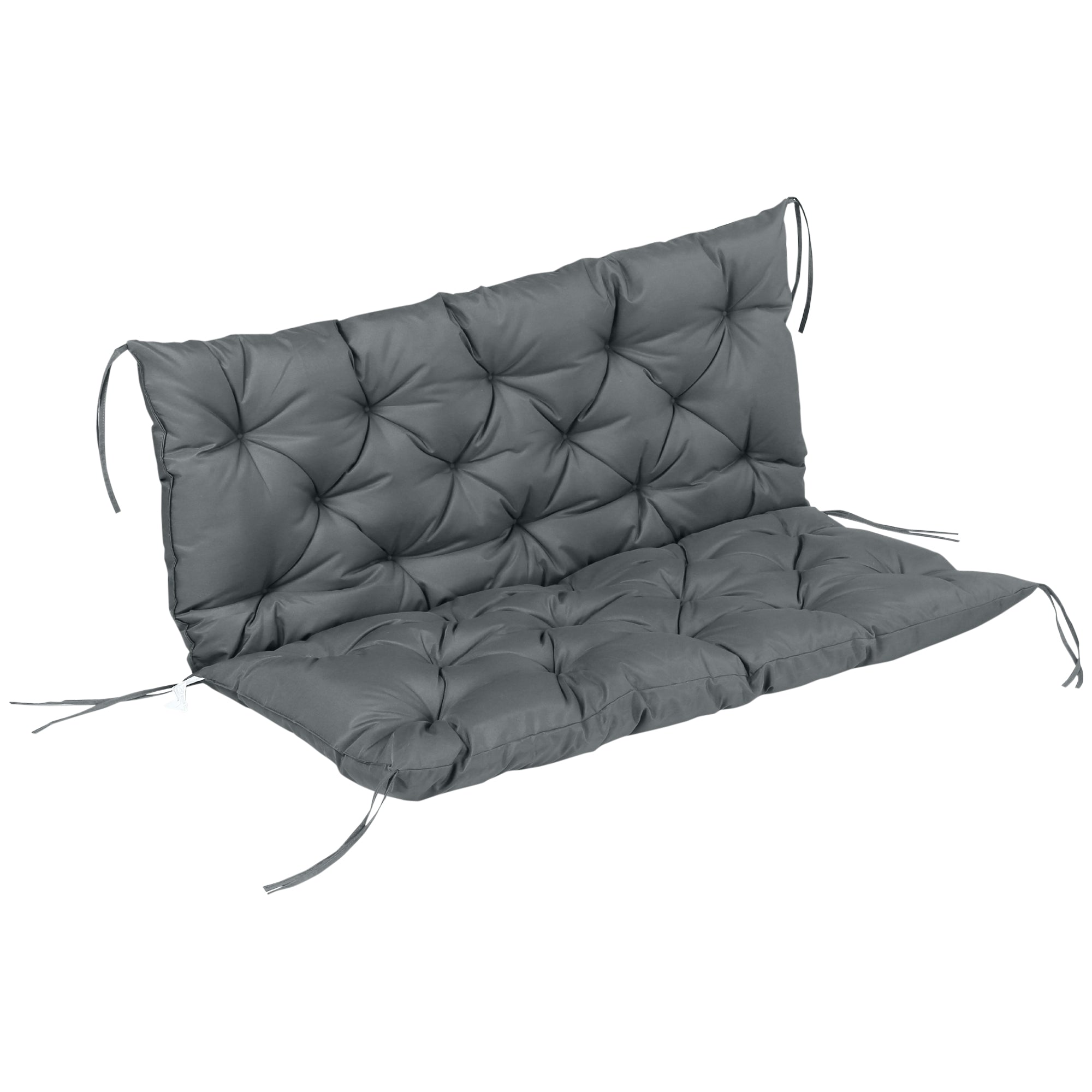 Gray cushion with tufted design on a white background
