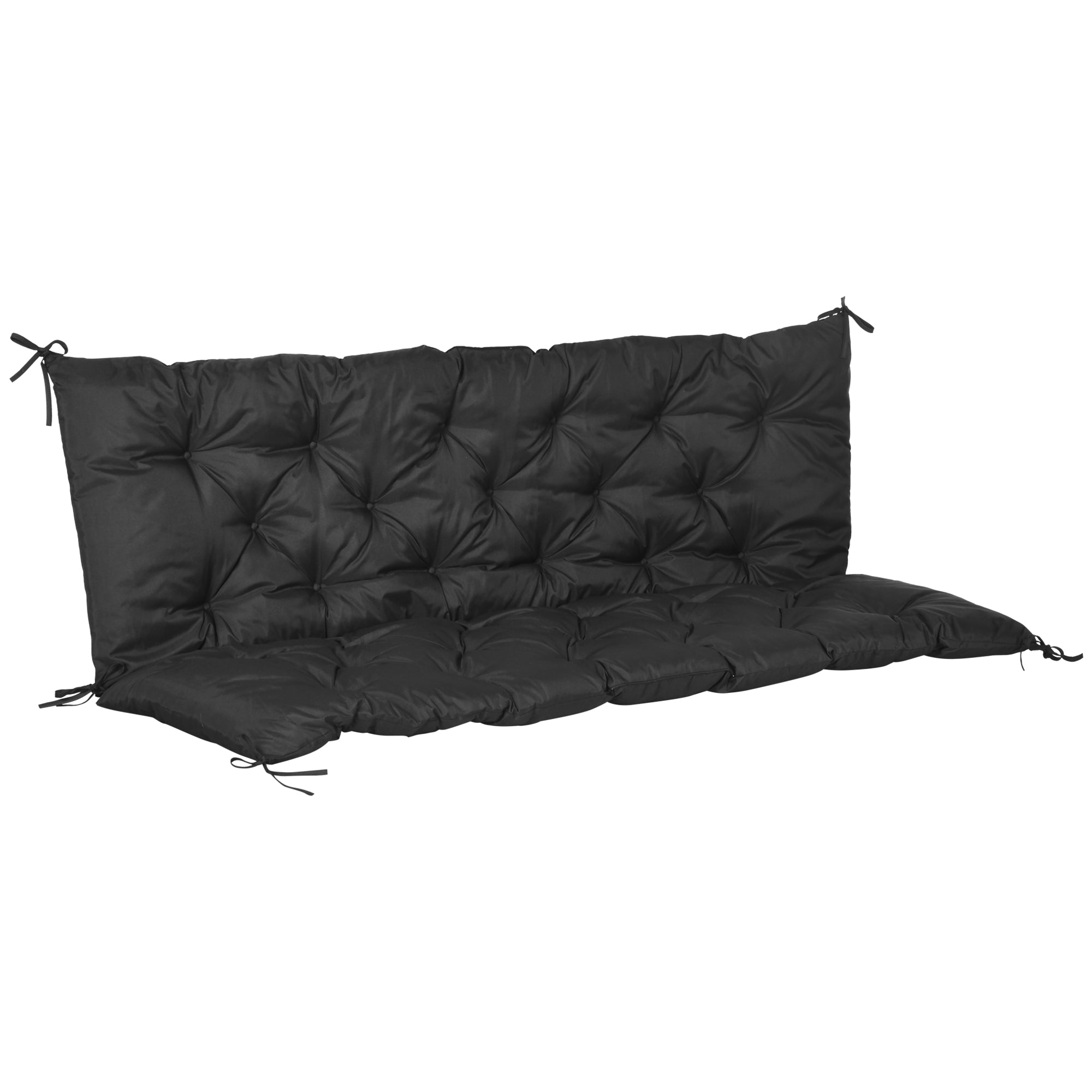 Black tufted cushion on a white background