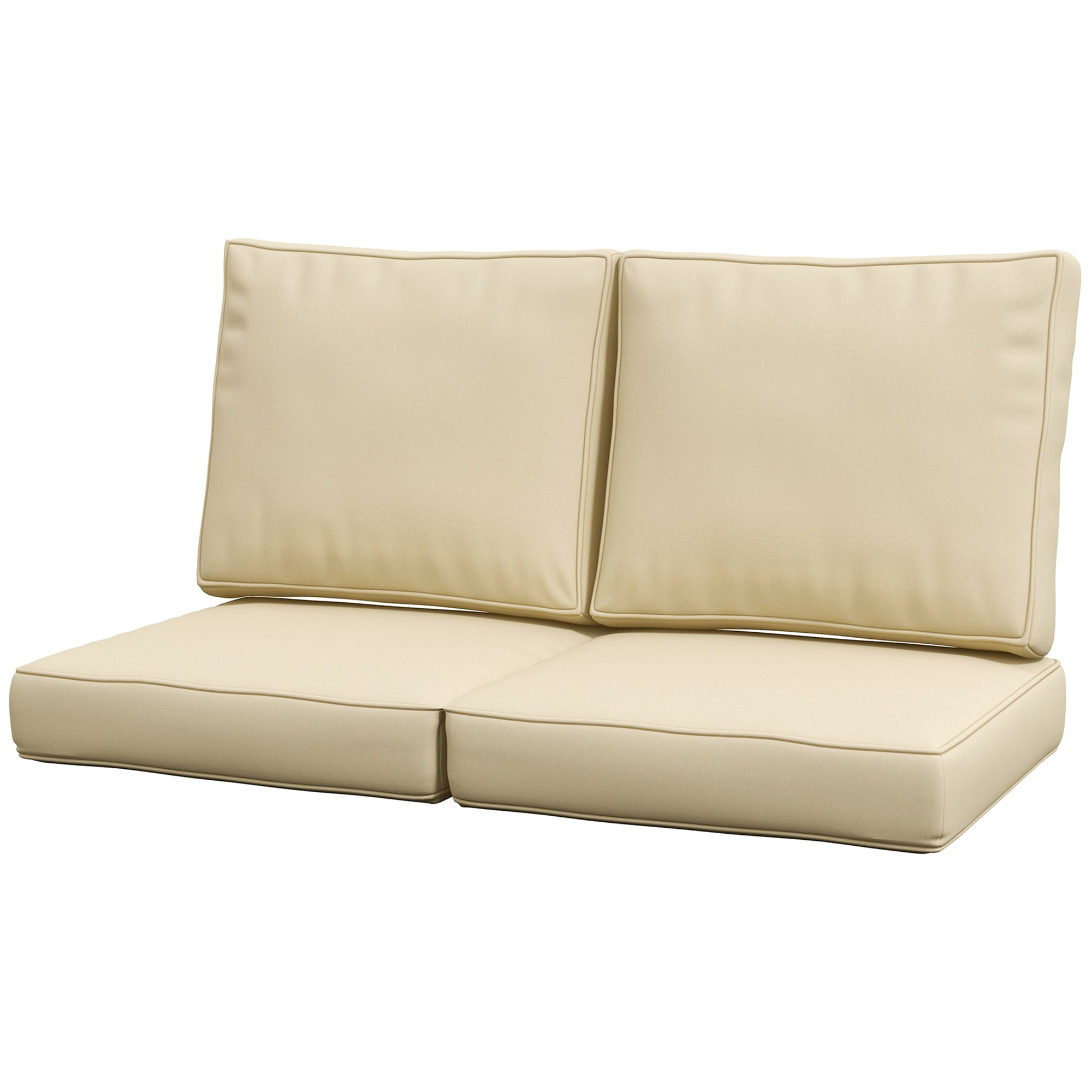 Beige outdoor sofa cushions on a white background