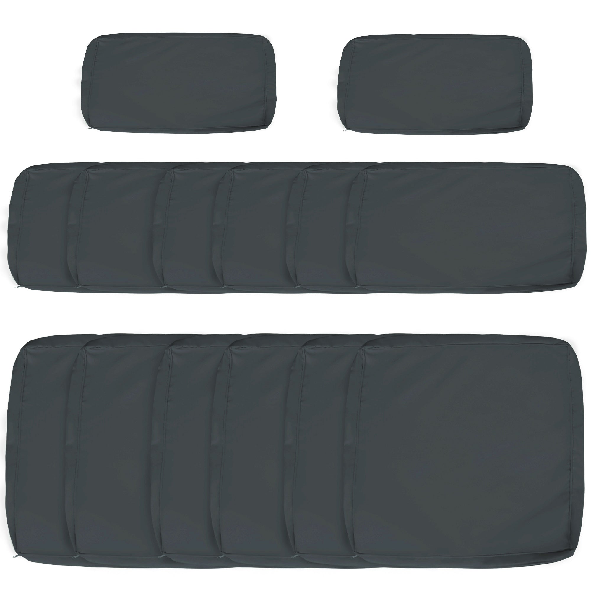 Set of grey cushion covers on a white background