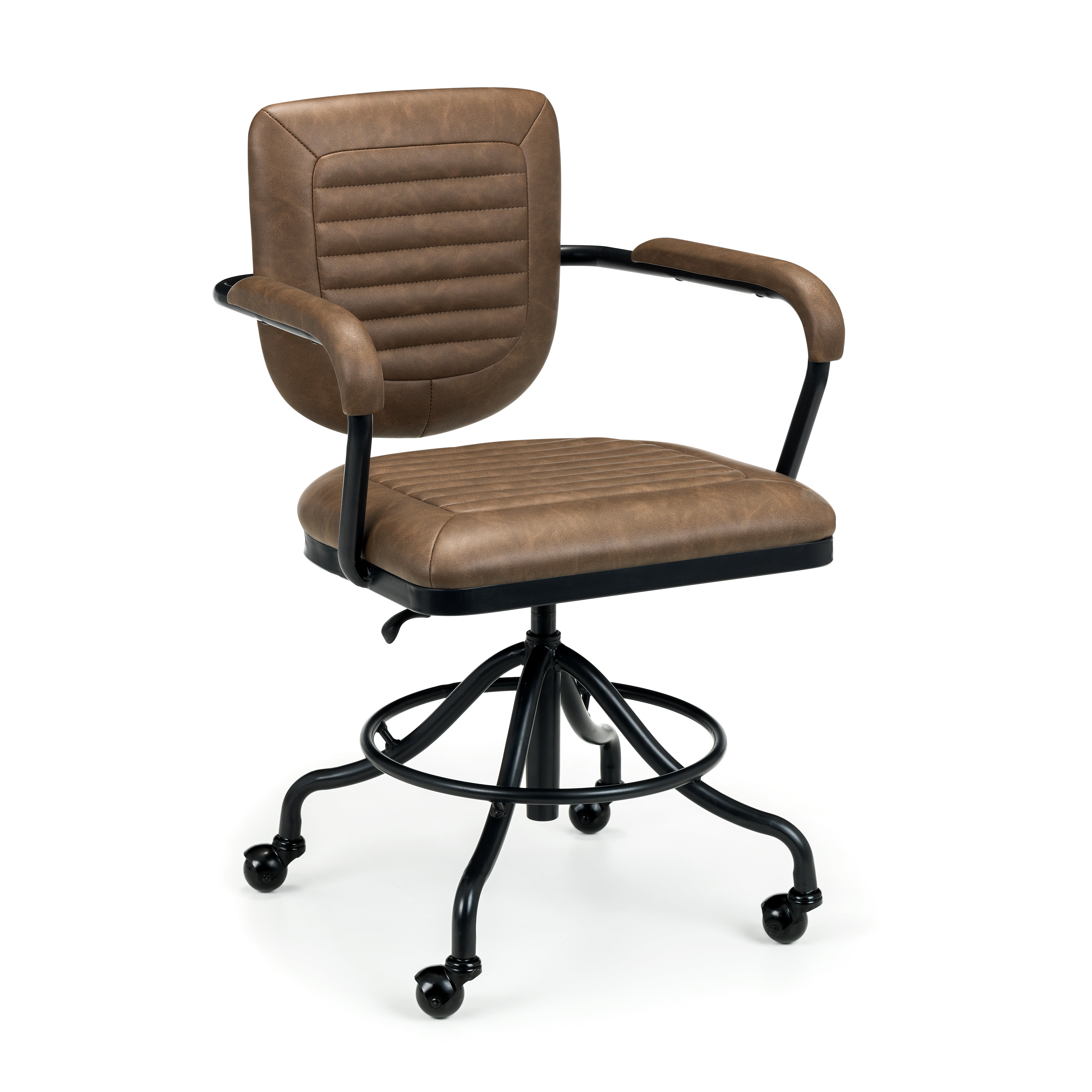Brown office chair with armrests on a white background