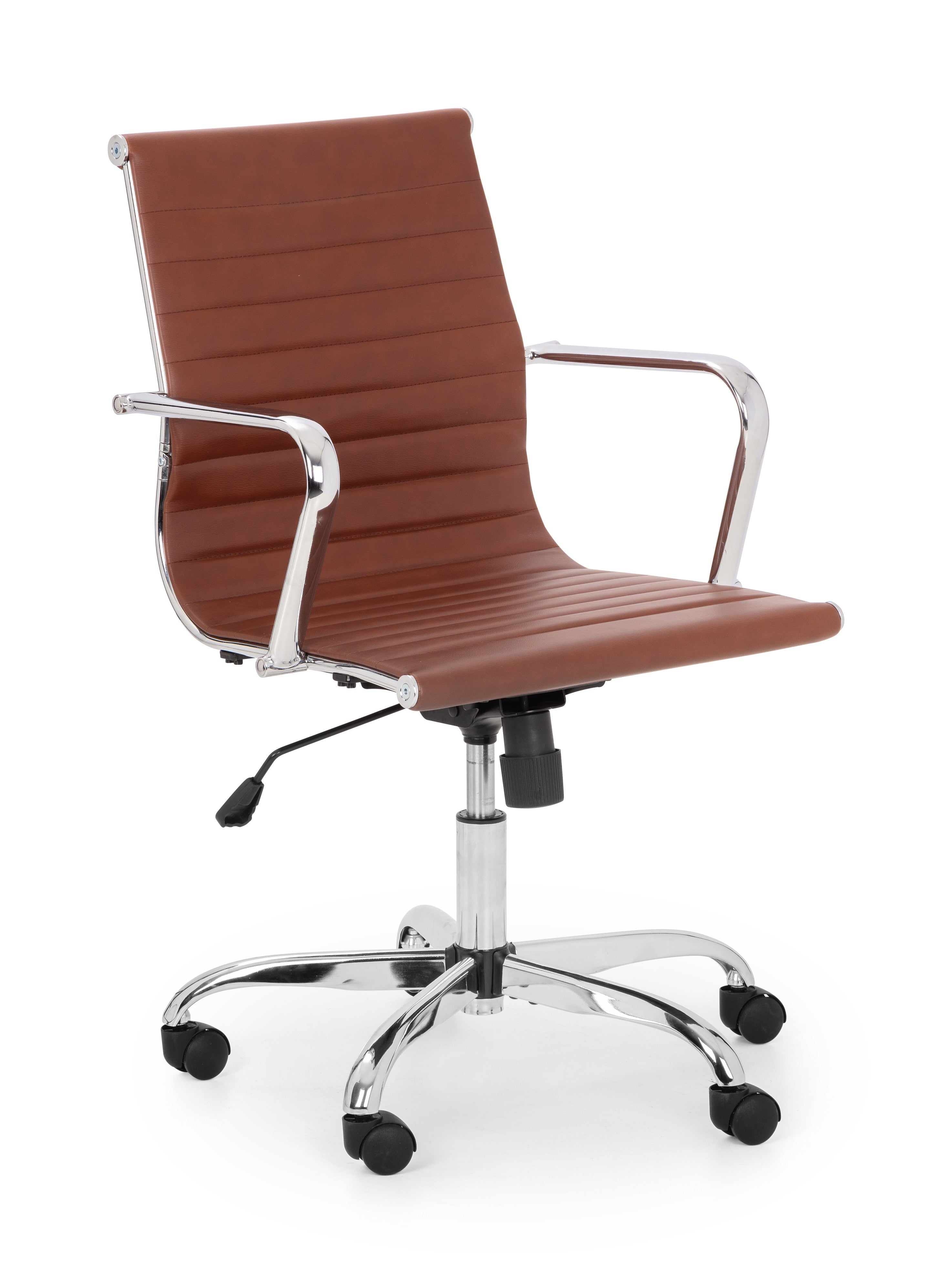 Brown office chair with chrome frame on a white background