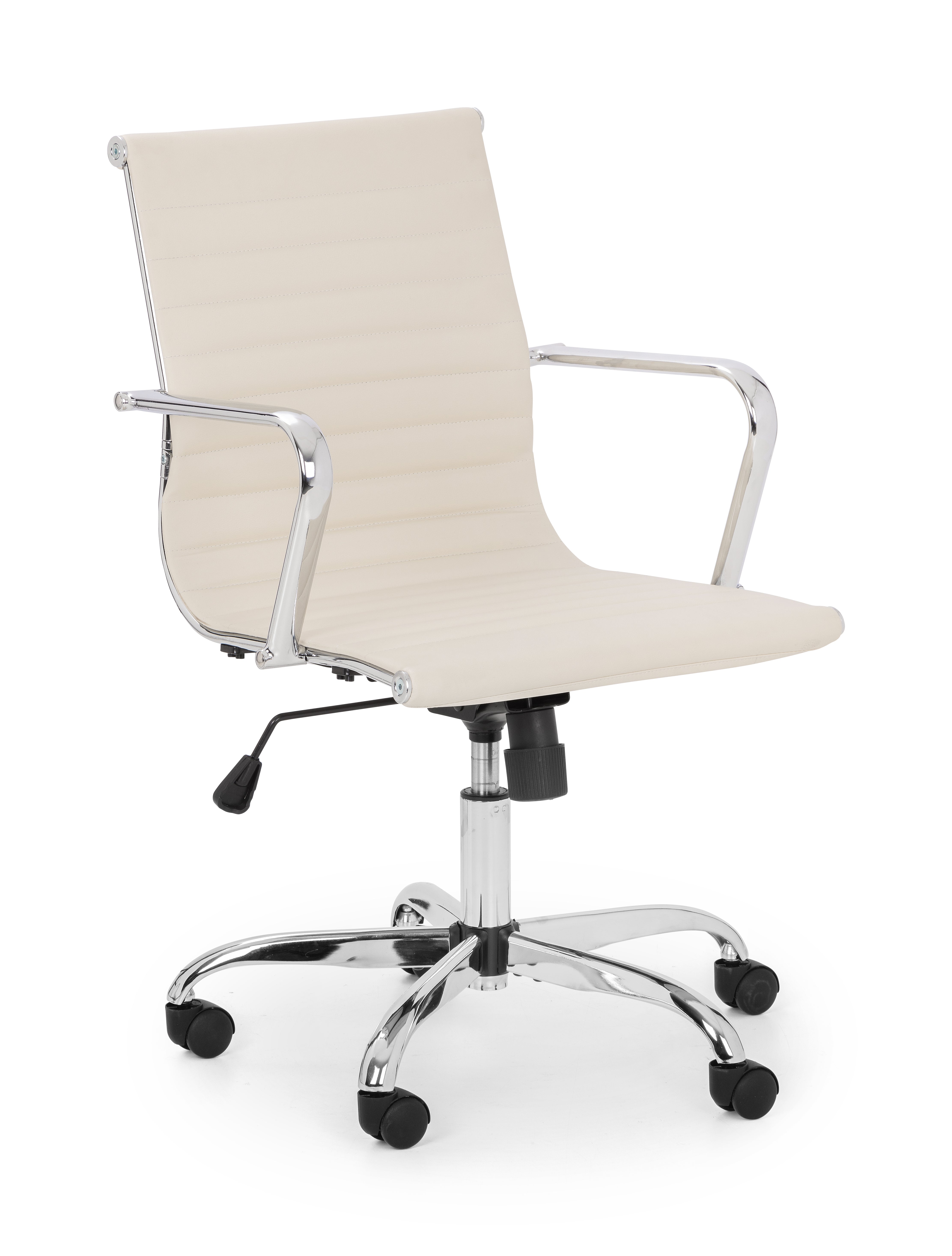 Beige office chair with a chrome frame on a white background