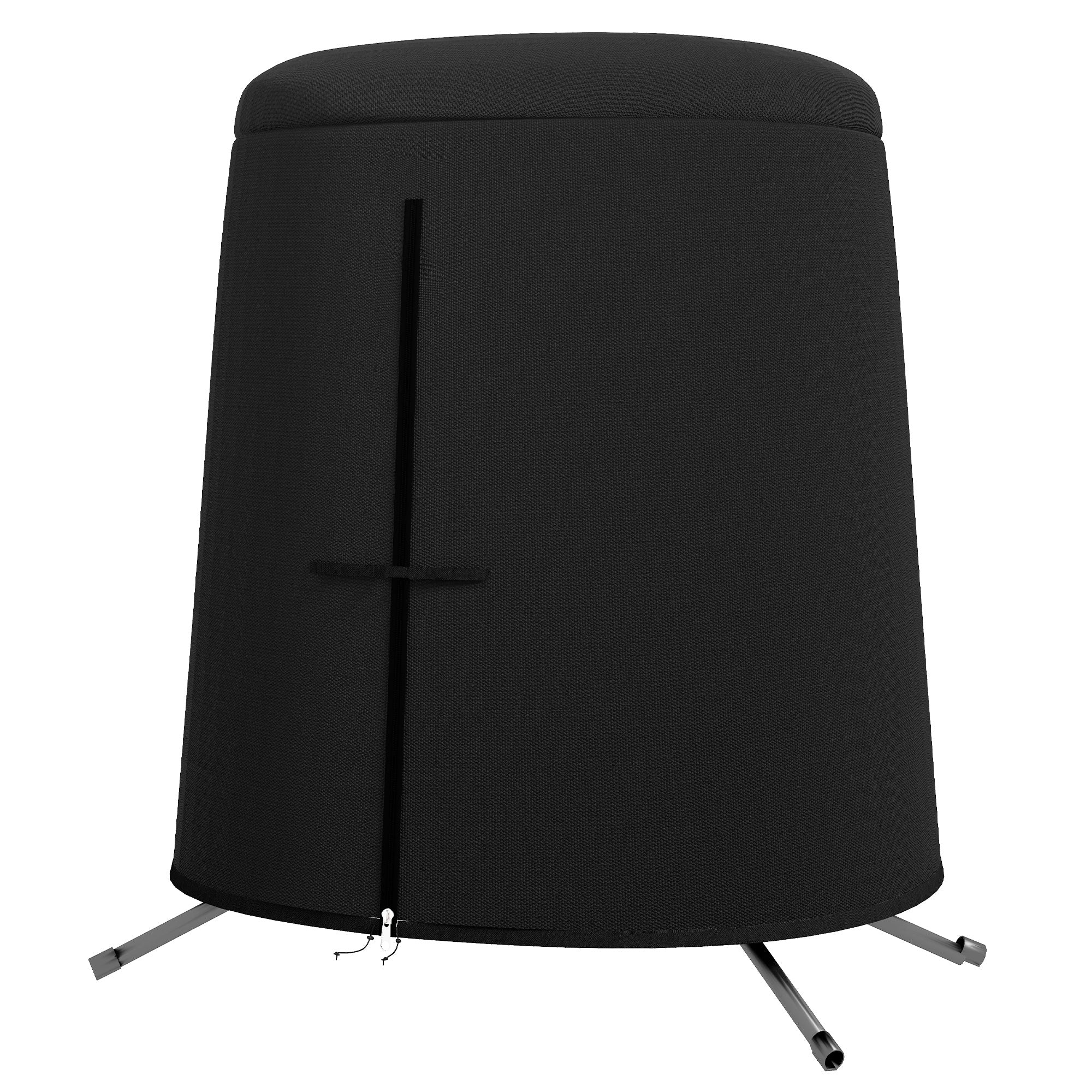 Black cylindrical cover with a zipper on a white background