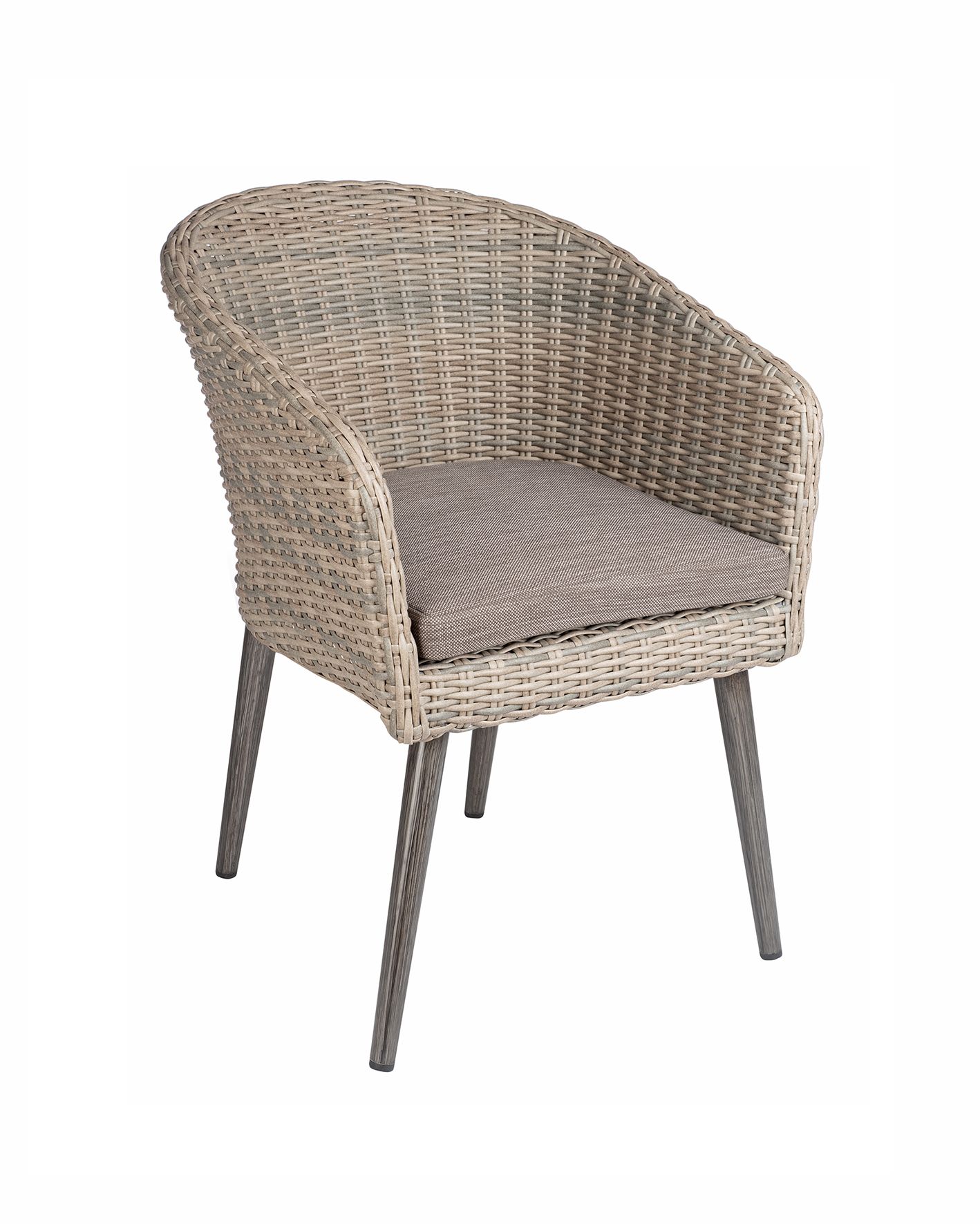 Wicker chair with a cushion on a white background