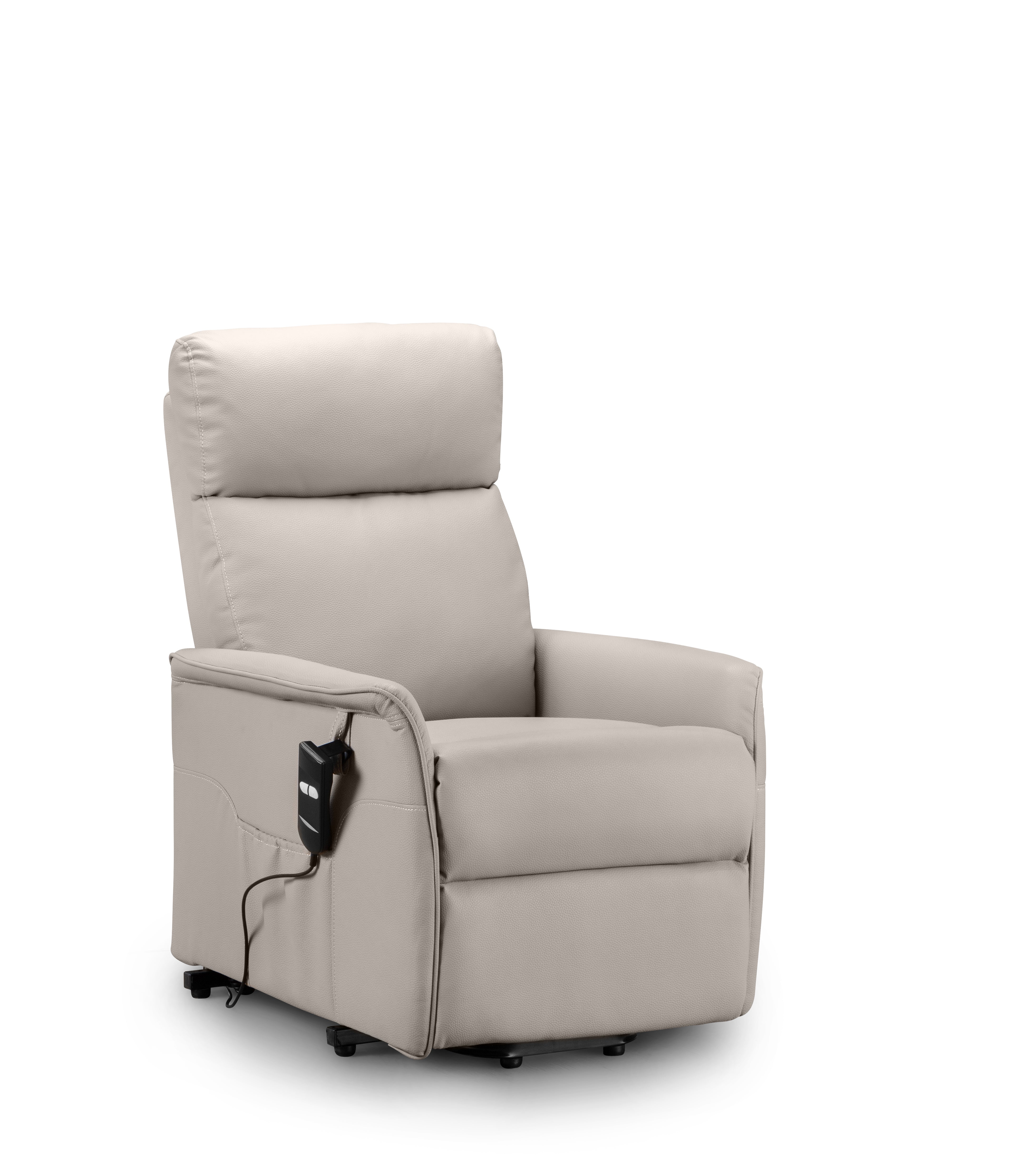 Beige recliner chair with power control on a white background
