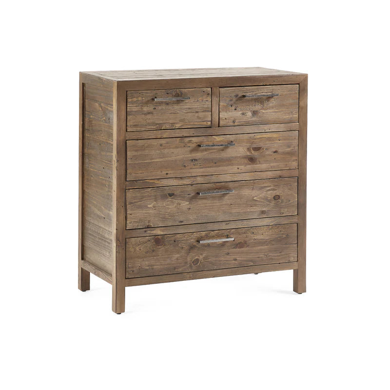 Wooden dresser with four drawers on a white background