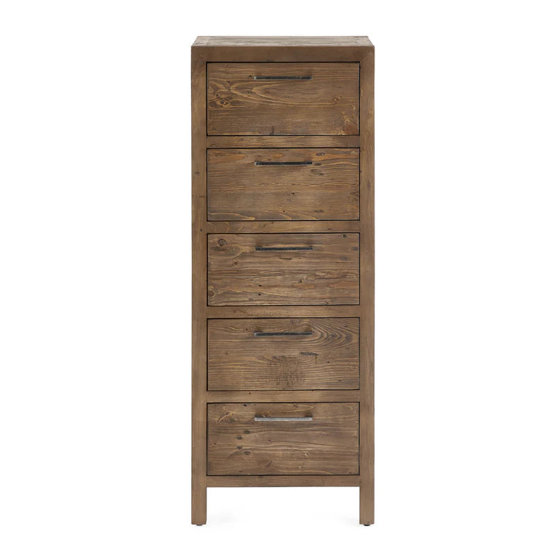 Wooden dresser with four drawers on a white background