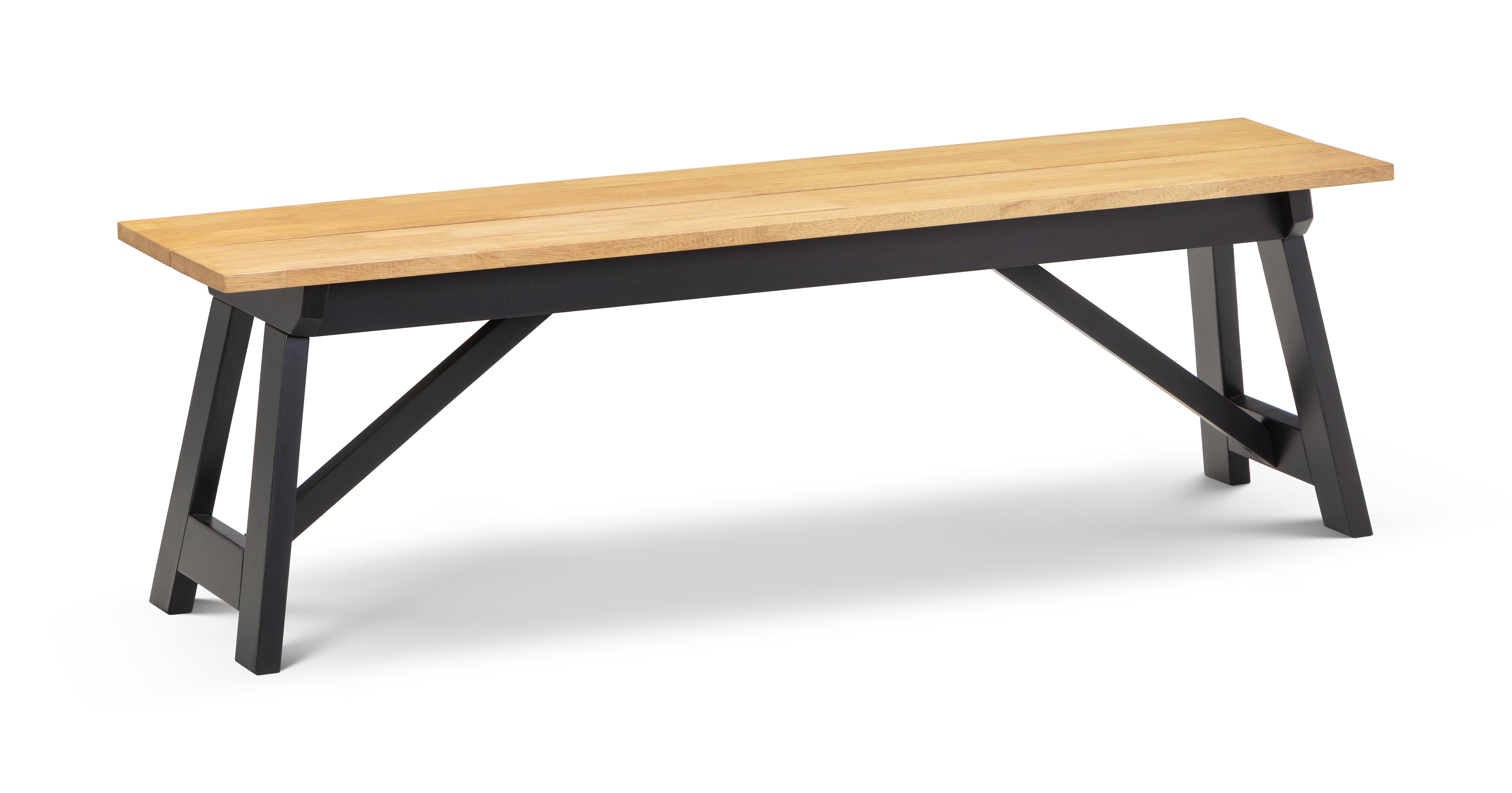 Wooden bench with black legs on a white background