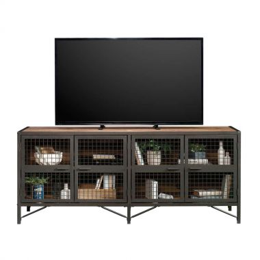 TV stand with a television on top against a white background