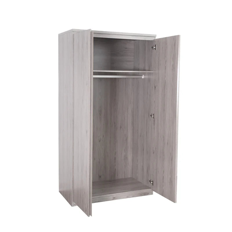 Wooden wardrobe with open doors on a white background