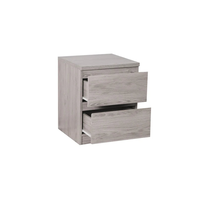 Wooden nightstand with two drawers on a white background