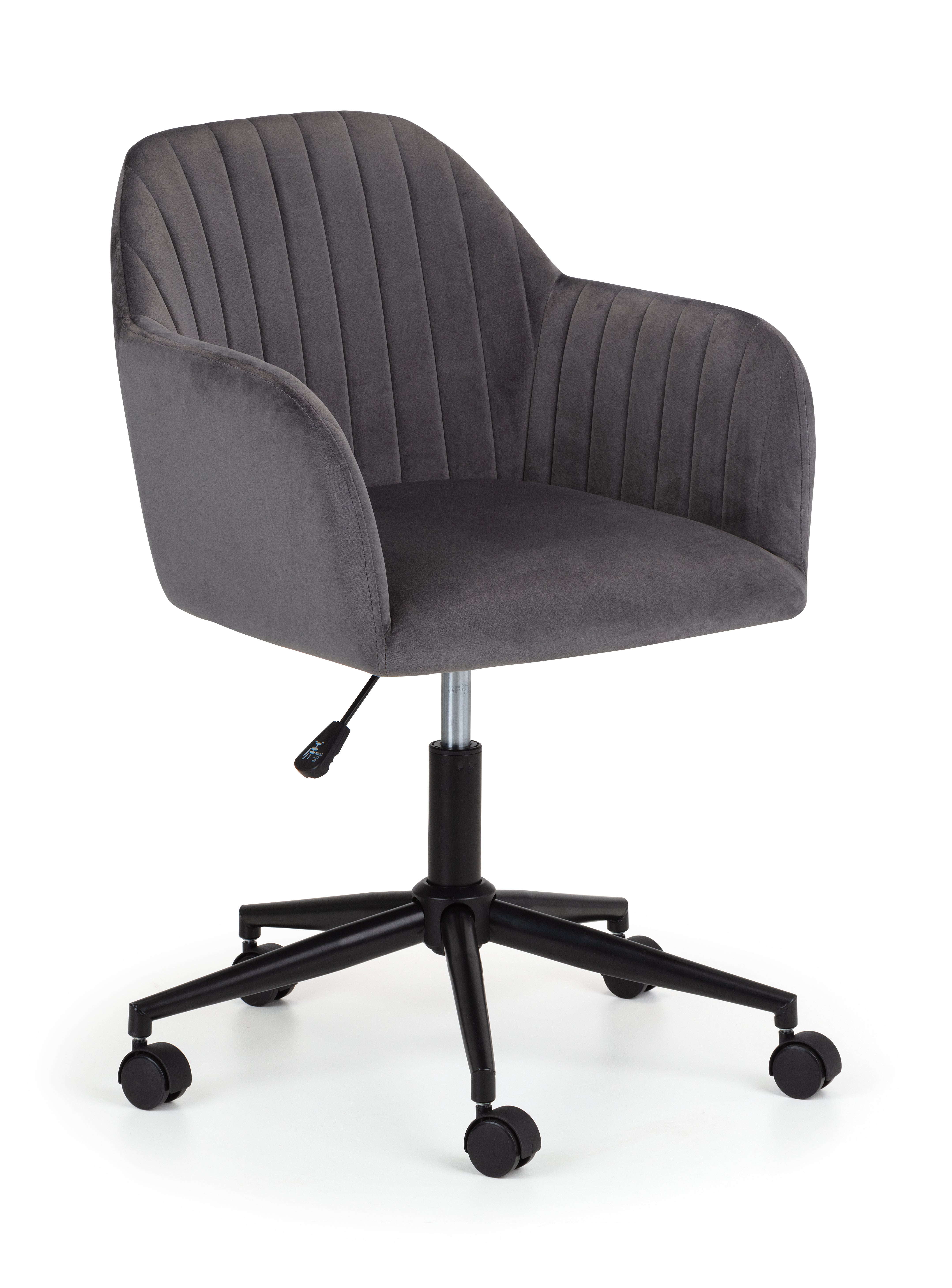 Gray office chair with black wheels on a white background