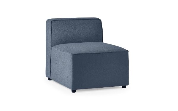 Blue upholstered chair on a white background