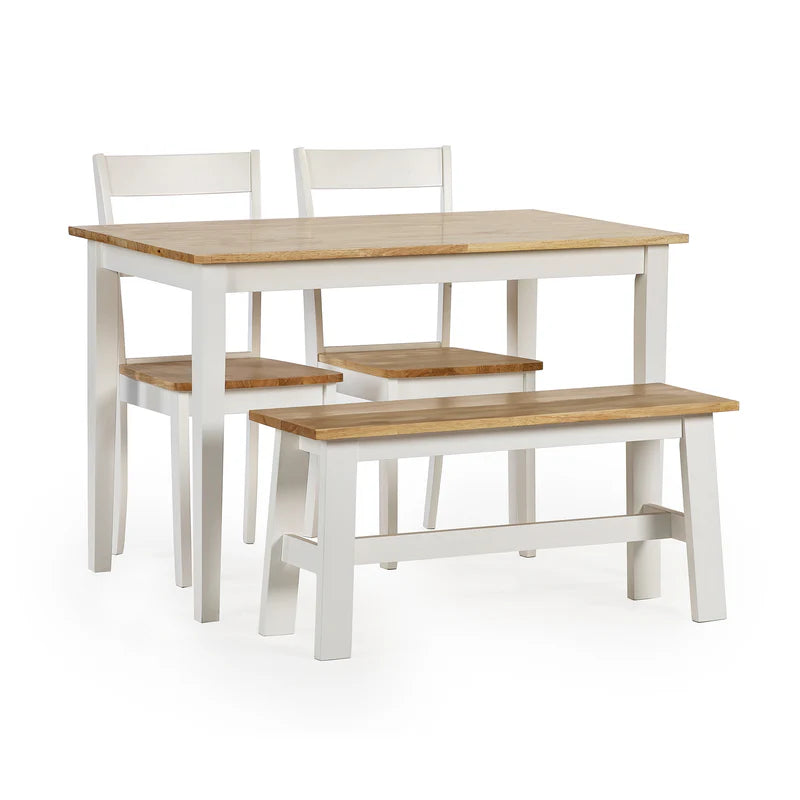 Dining set with table and two benches on a white background