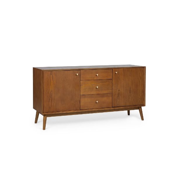 Wooden sideboard with drawers on a white background
