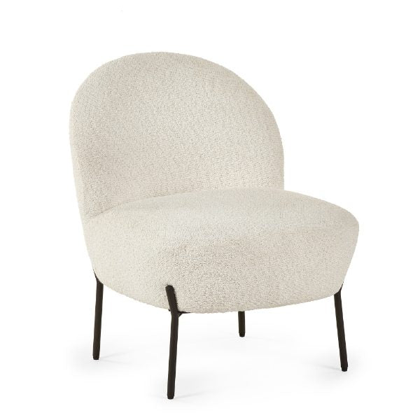 Beige armchair with black legs on a white background