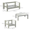 Dimensions of a bed, table, and chair on a white background