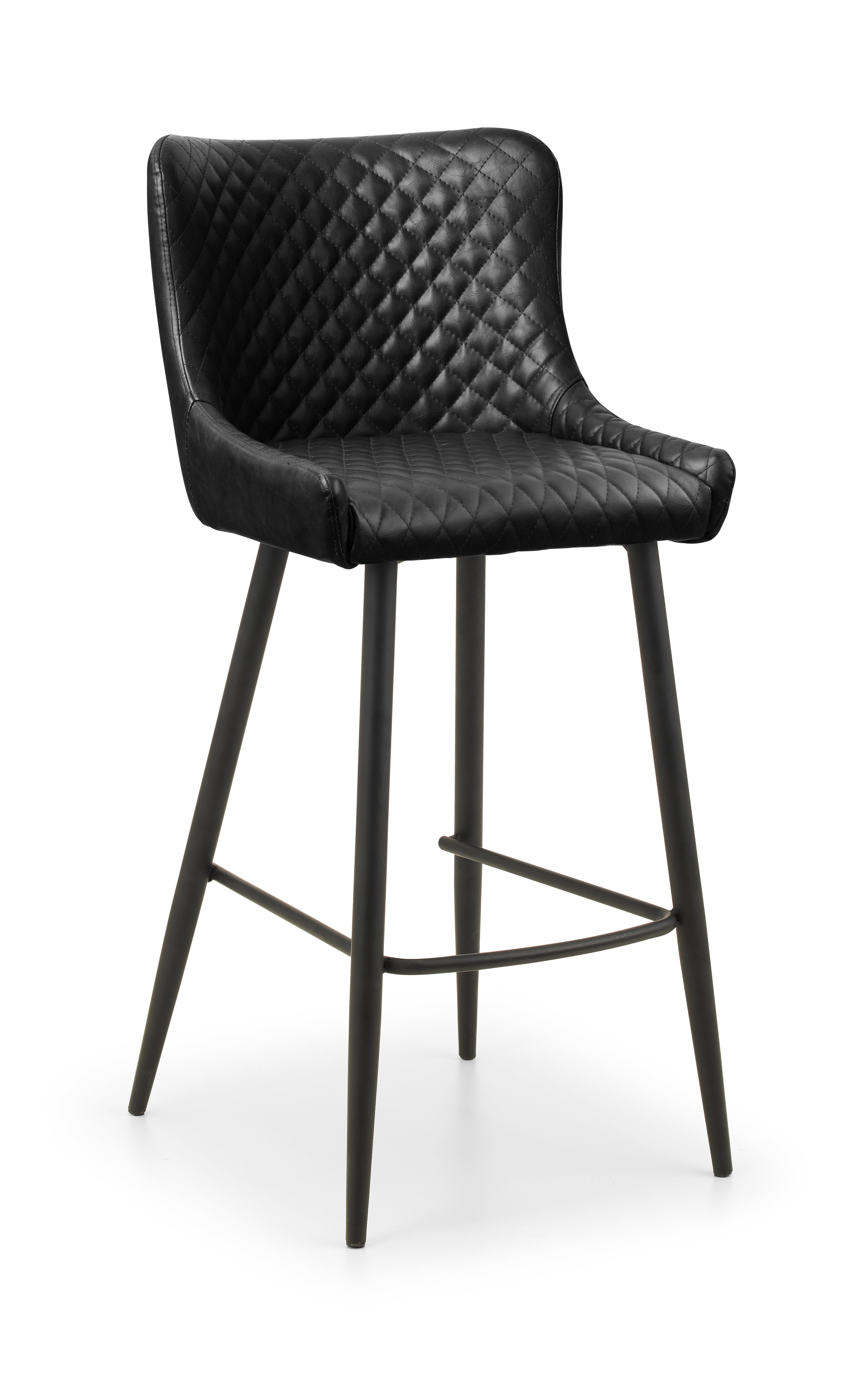 Black quilted bar stool on a white background