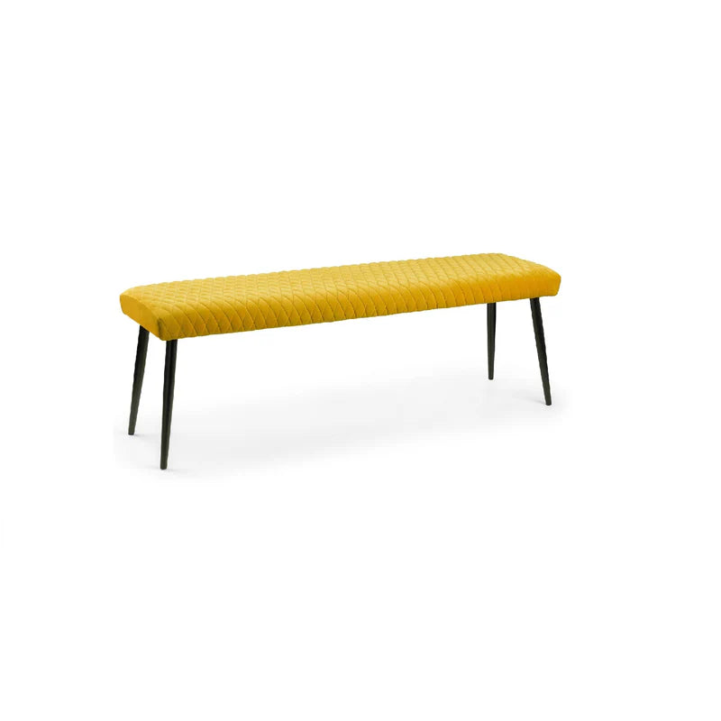 Yellow bench with black legs on a white background