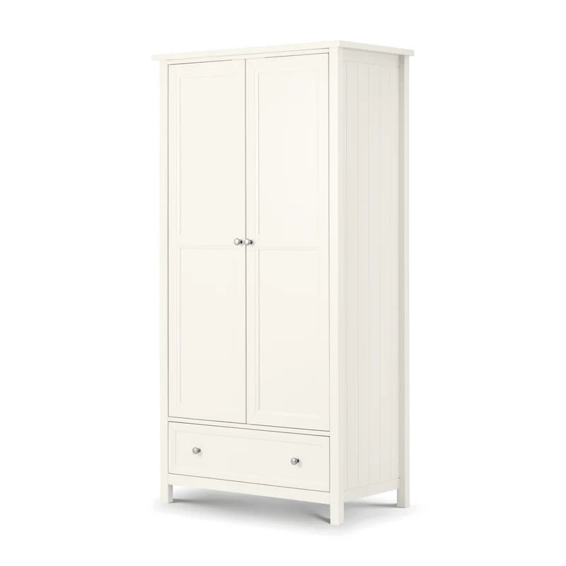 White wardrobe with a door and two drawers on a white background