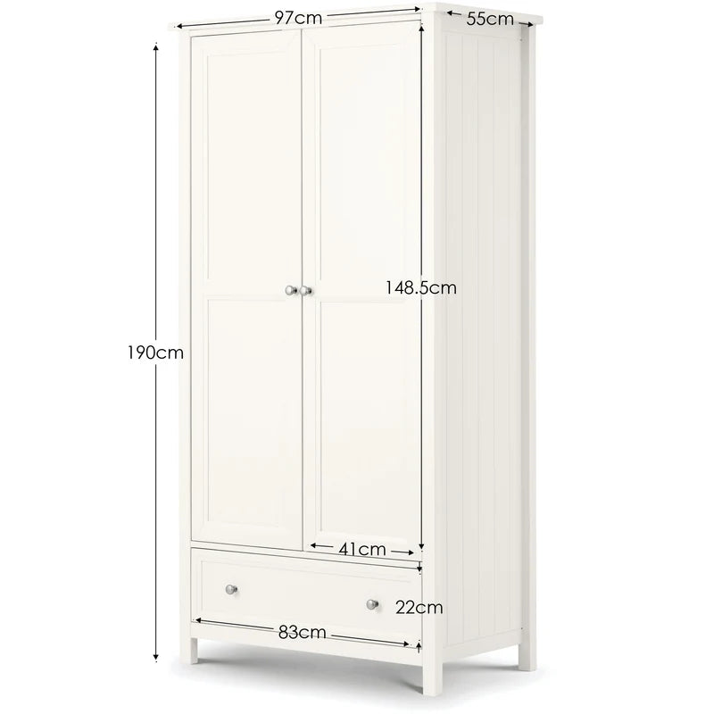 White wardrobe with dimensions labeled on a white background