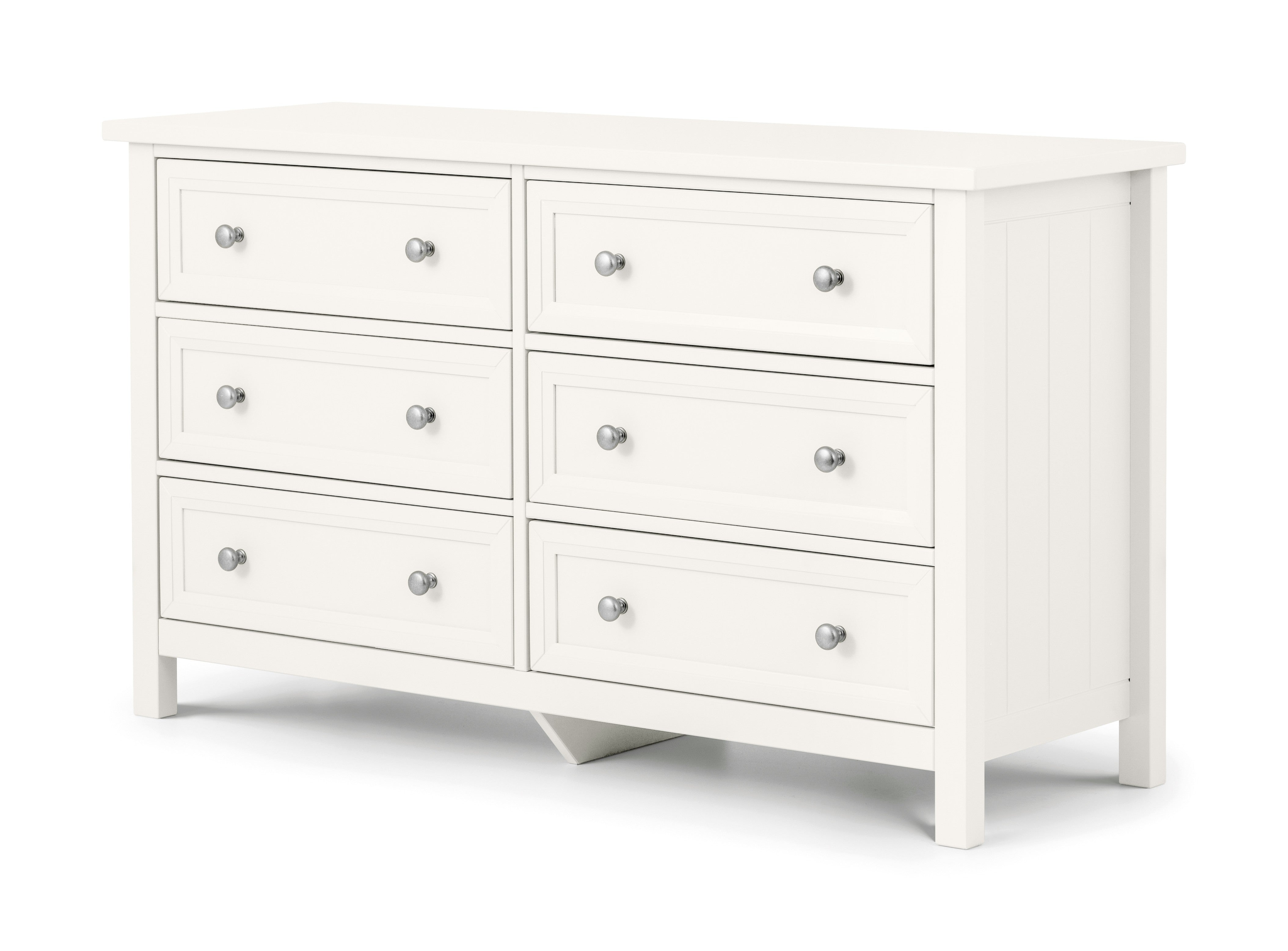 White dresser with six drawers on a white background