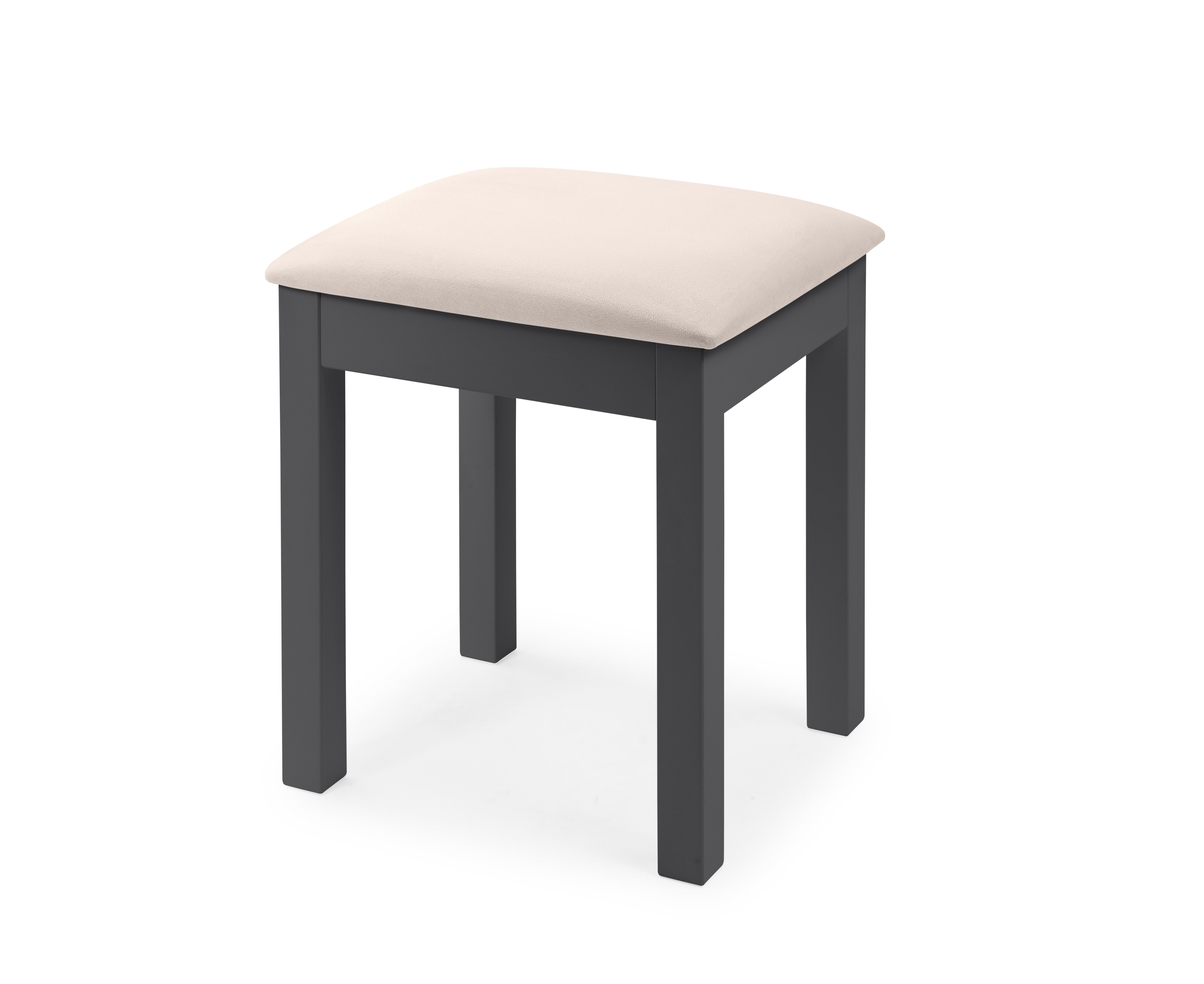 Small stool with a beige cushioned seat on a white background
