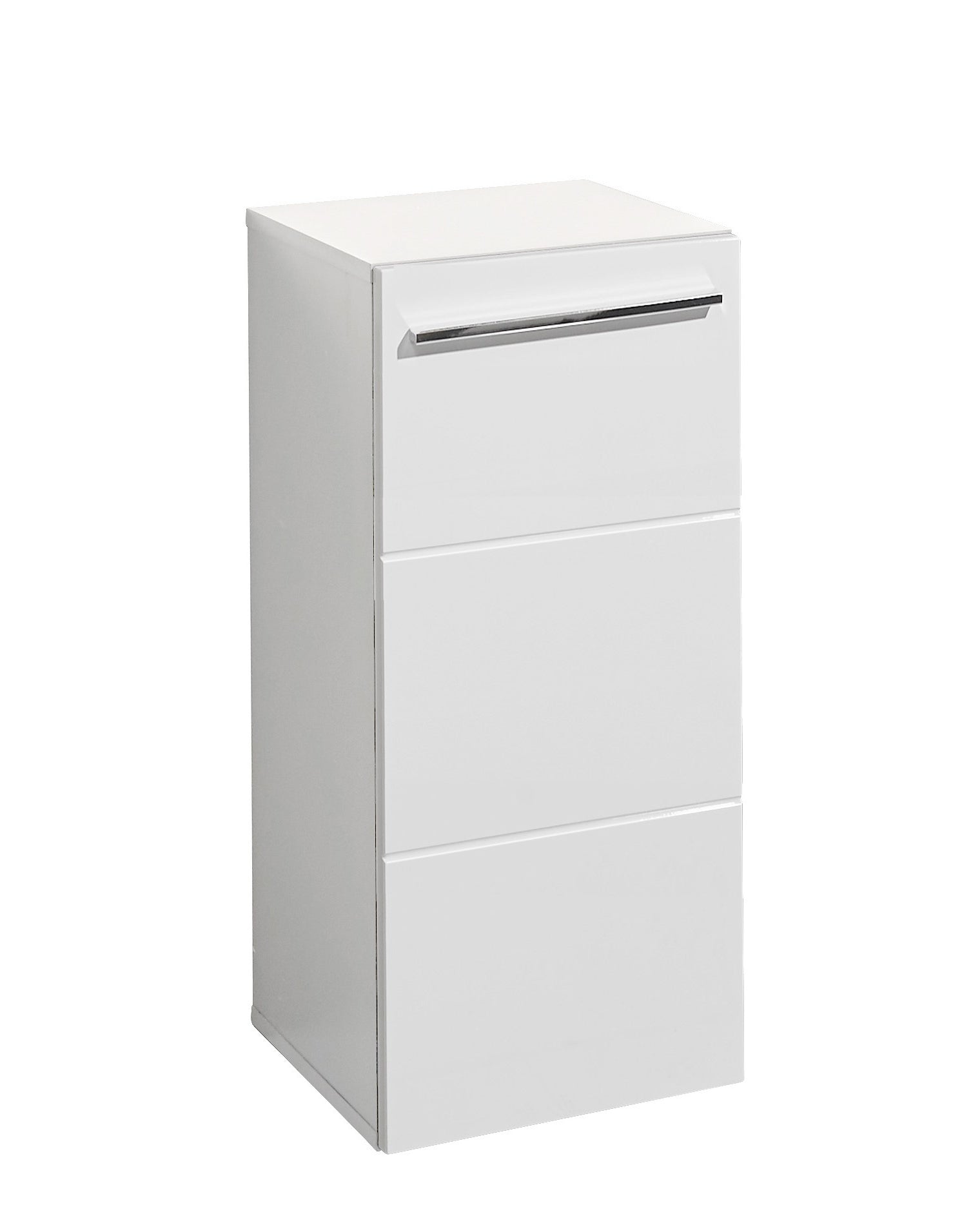 White cabinet with three drawers on a white background