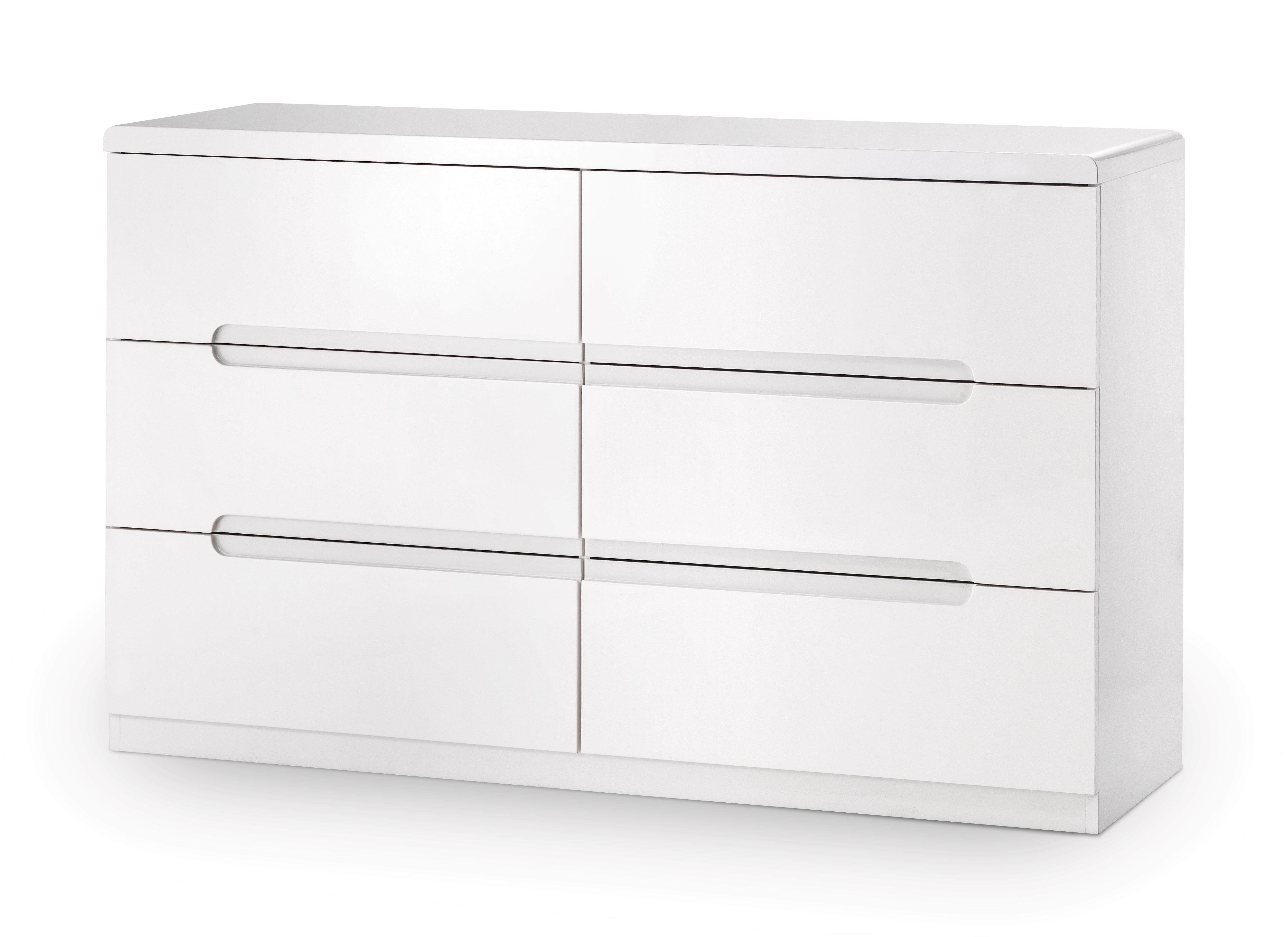 White dresser with multiple drawers on a white background